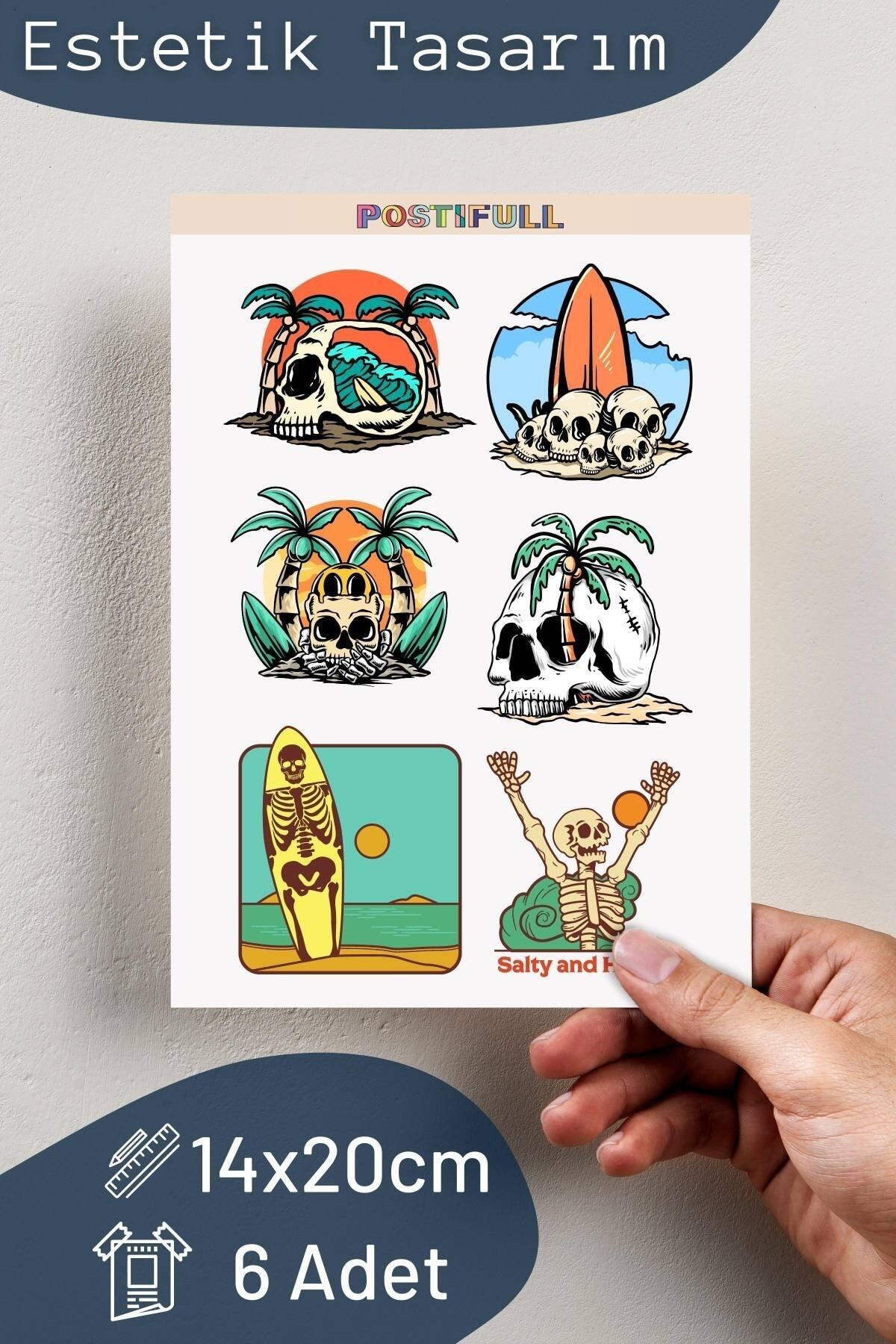 Kuru Kafa Sahil Sticker Seti - 6 Adet Etiket Seti- Telefon, Tablet, Defter Laptop Uyumlu Etiket