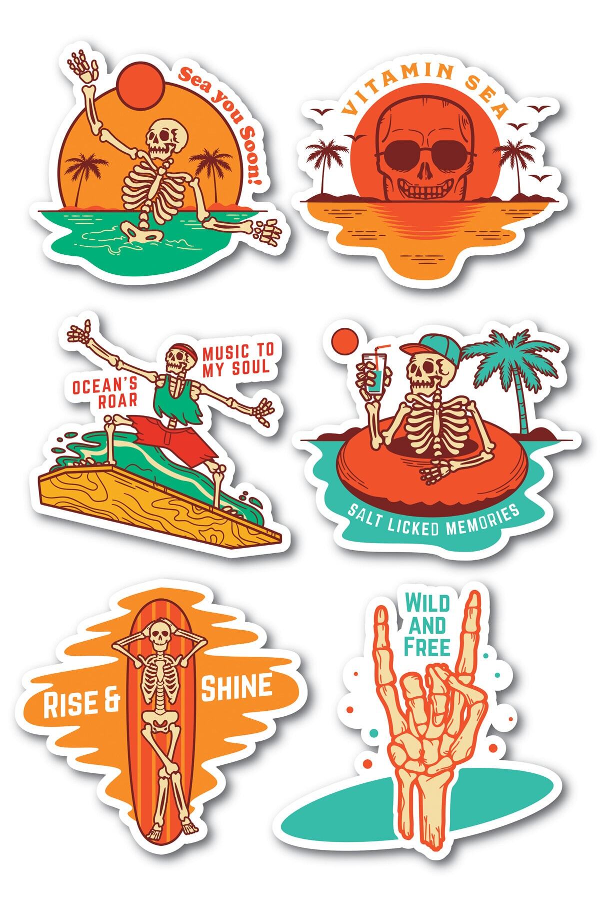 Kuru Kafa Temalı Sticker Seti - 6 Adet Etiket Seti- Telefon, Tablet, Defter Laptop Uyumlu Etiket