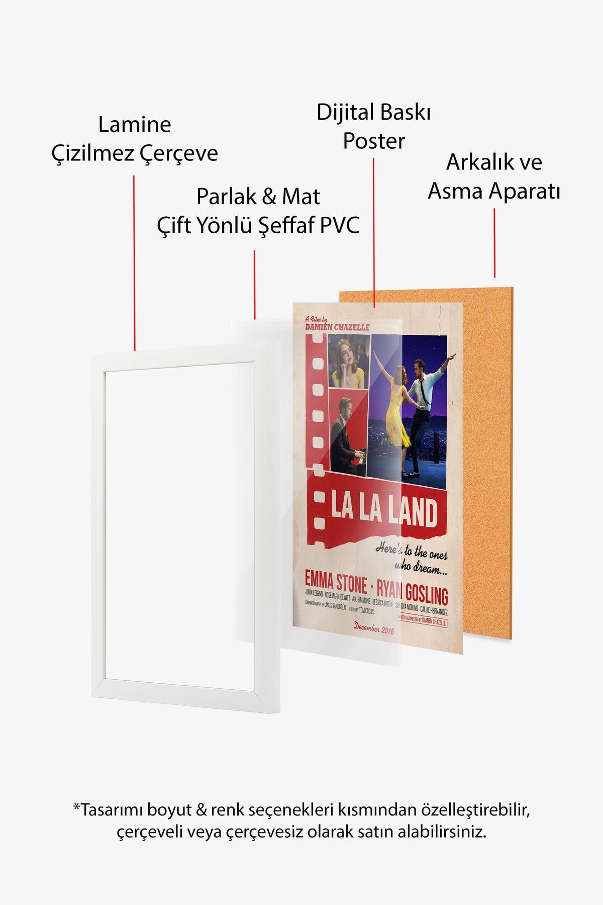 La La Land Beyaz Çerçeveli Poster, Sinema ve Dizi Tablo, Film Dizi Afişleri NO:112901