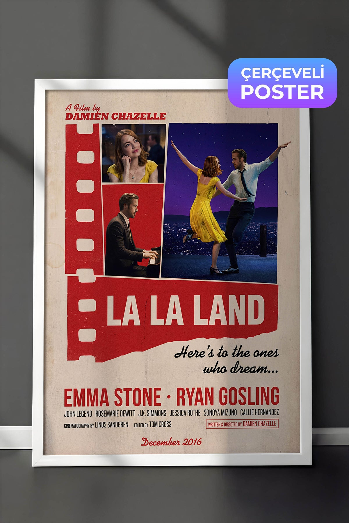 La La Land Beyaz Çerçeveli Poster, Sinema ve Dizi Tablo, Film Dizi Afişleri NO:112901