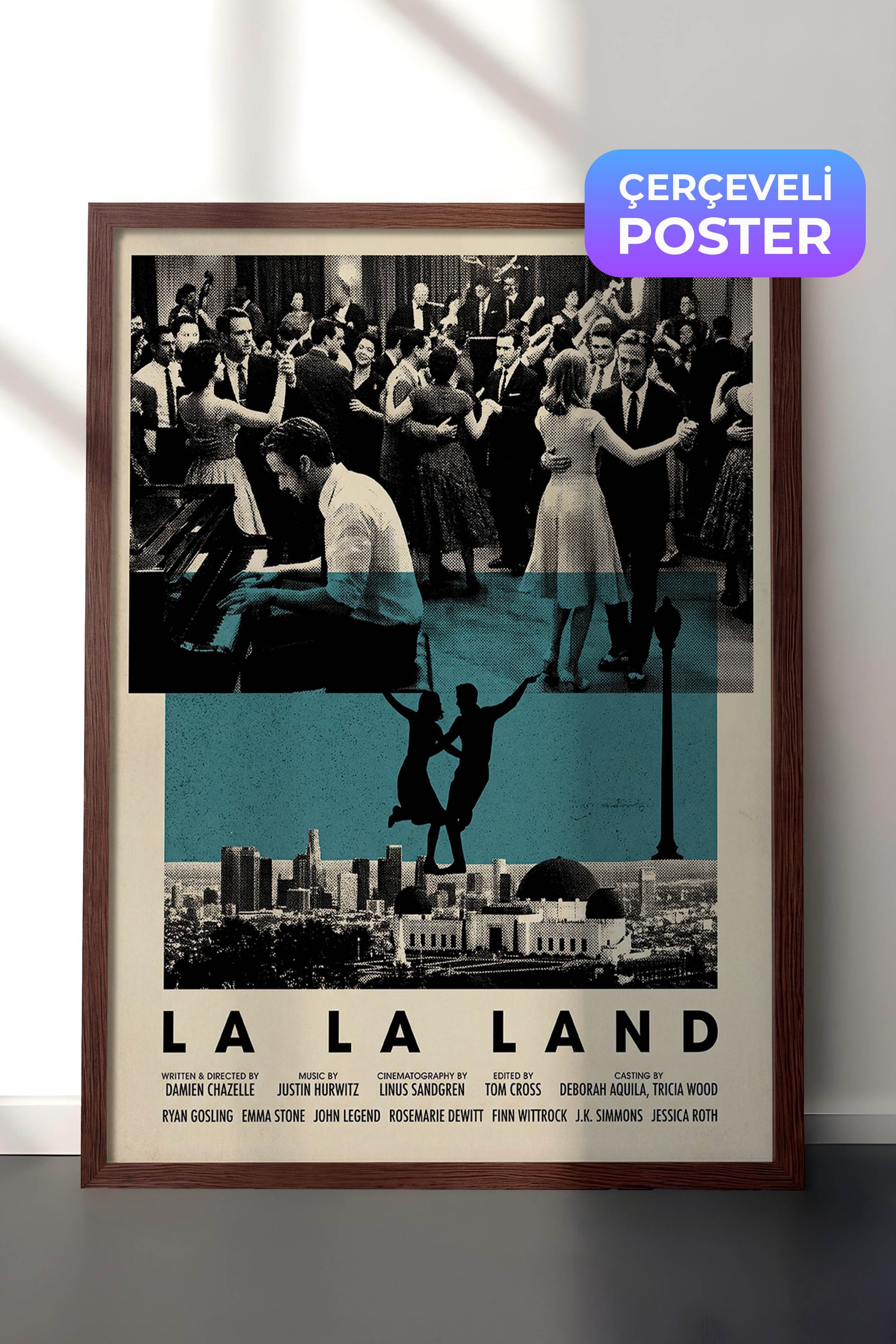 La La Land Kahverengi Çerçeveli Poster, Sinema ve Dizi Tablo, Film Dizi Afişleri NO:112829