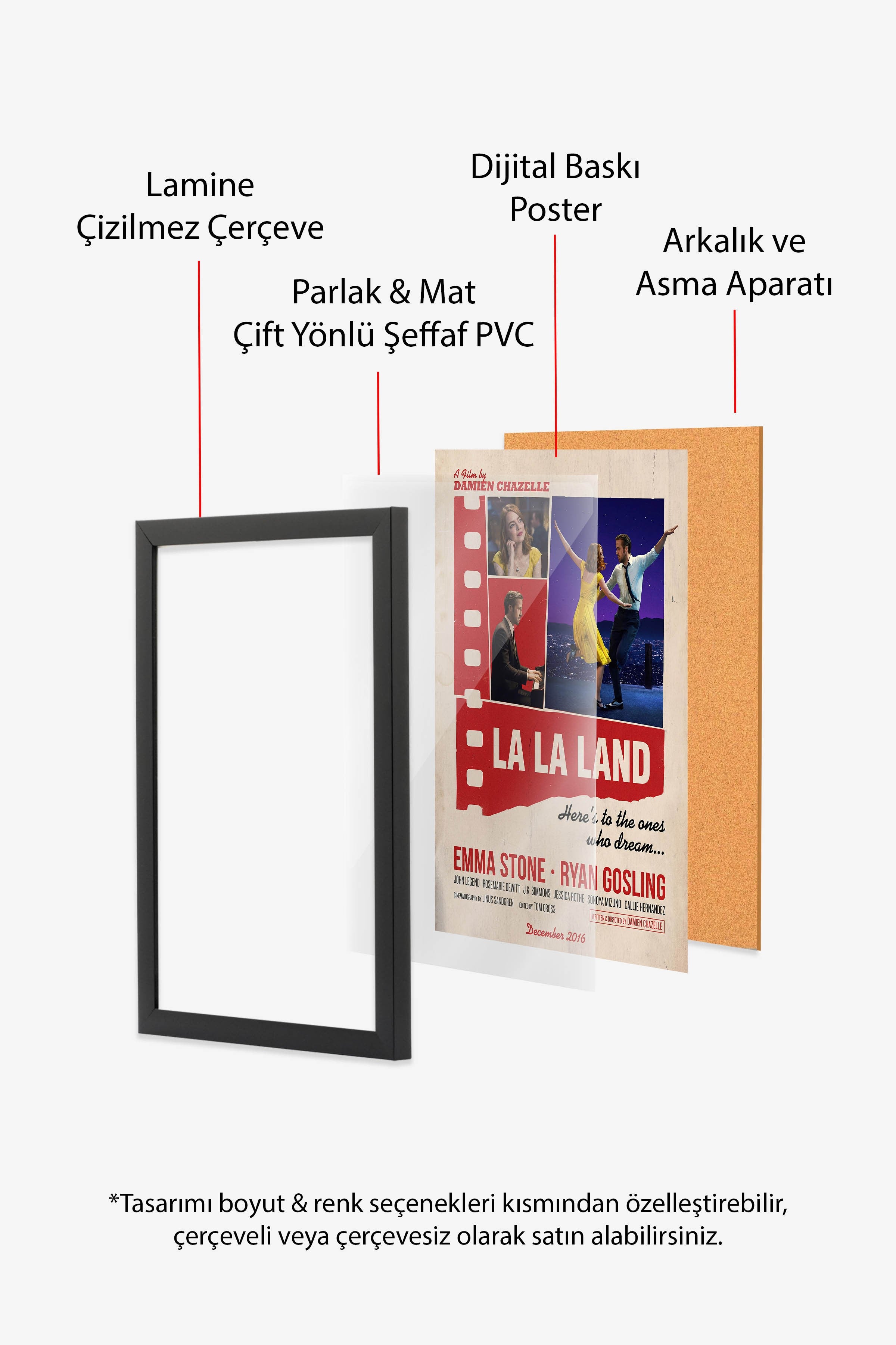 La La Land Siyah Çerçeveli Poster, Sinema ve Dizi Tablo, Film Dizi Afişleri NO:112901