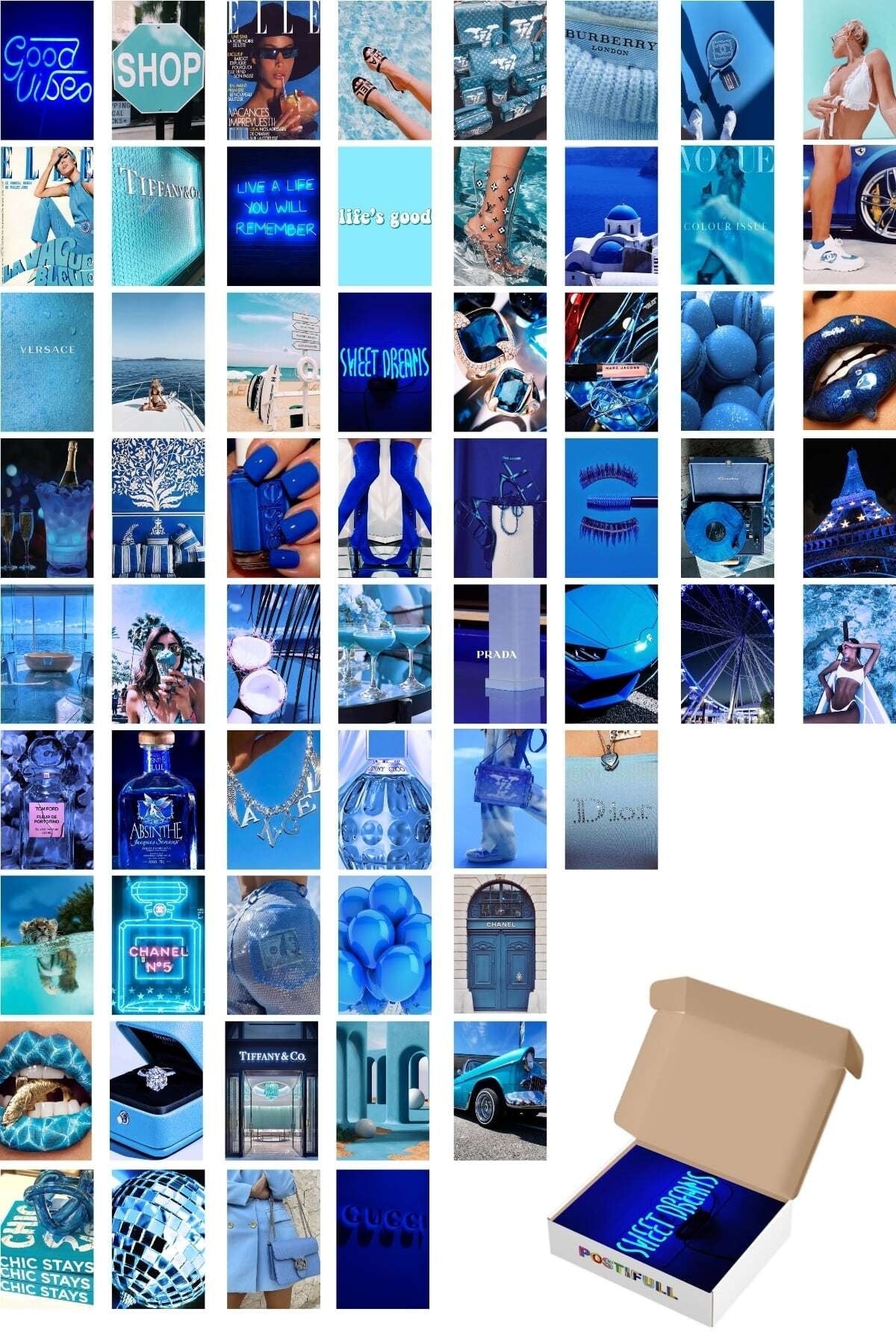 Lacivert Duvar Poster Seti - 60 Adet - Arkası Yapışkanlıf Kolaj Seti - 10cm*15cm - Kutulu Set