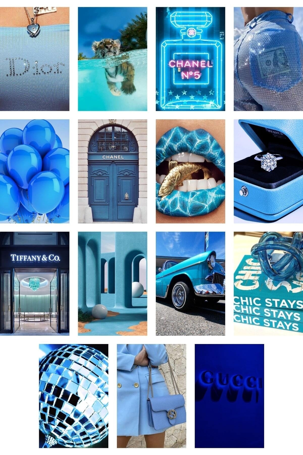 Lacivert Duvar Poster Seti - 60 Adet - Arkası Yapışkanlıf Kolaj Seti - 10cm*15cm - Kutulu Set