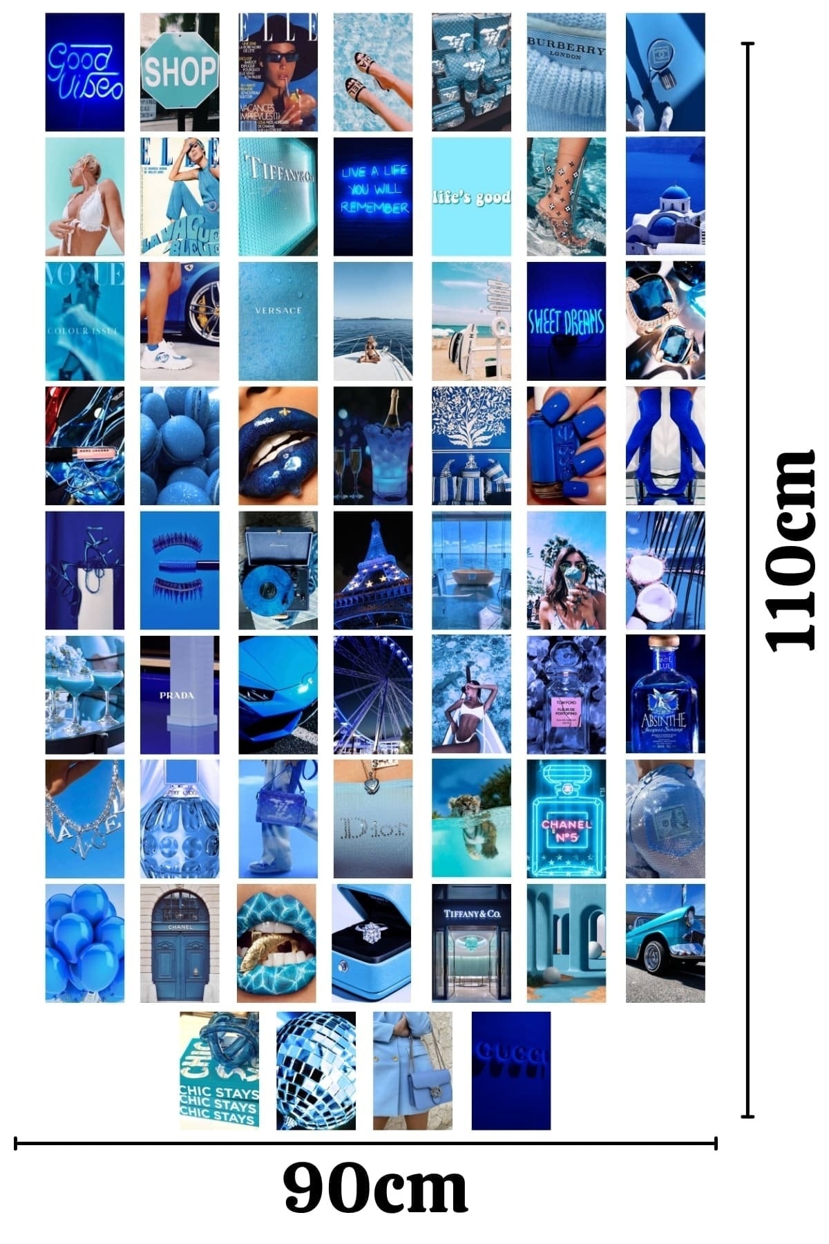 Lacivert Duvar Poster Seti - 60 Adet - Arkası Yapışkanlıf Kolaj Seti - 10cm*15cm - Kutulu Set