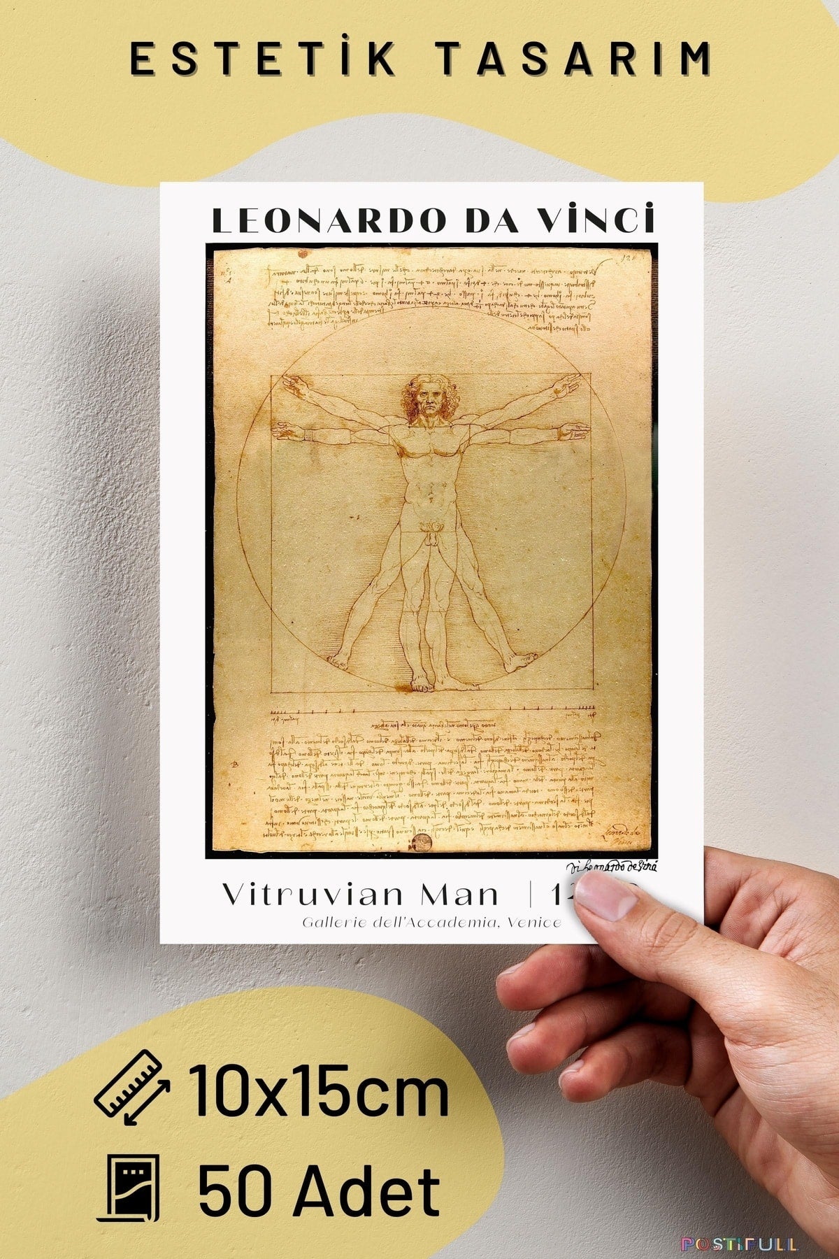 Leonardo Da Vinci Kolaj Seti, Sanatsal Poster Kartları, Bant Hediyeli - 50 Adet 10*15cm