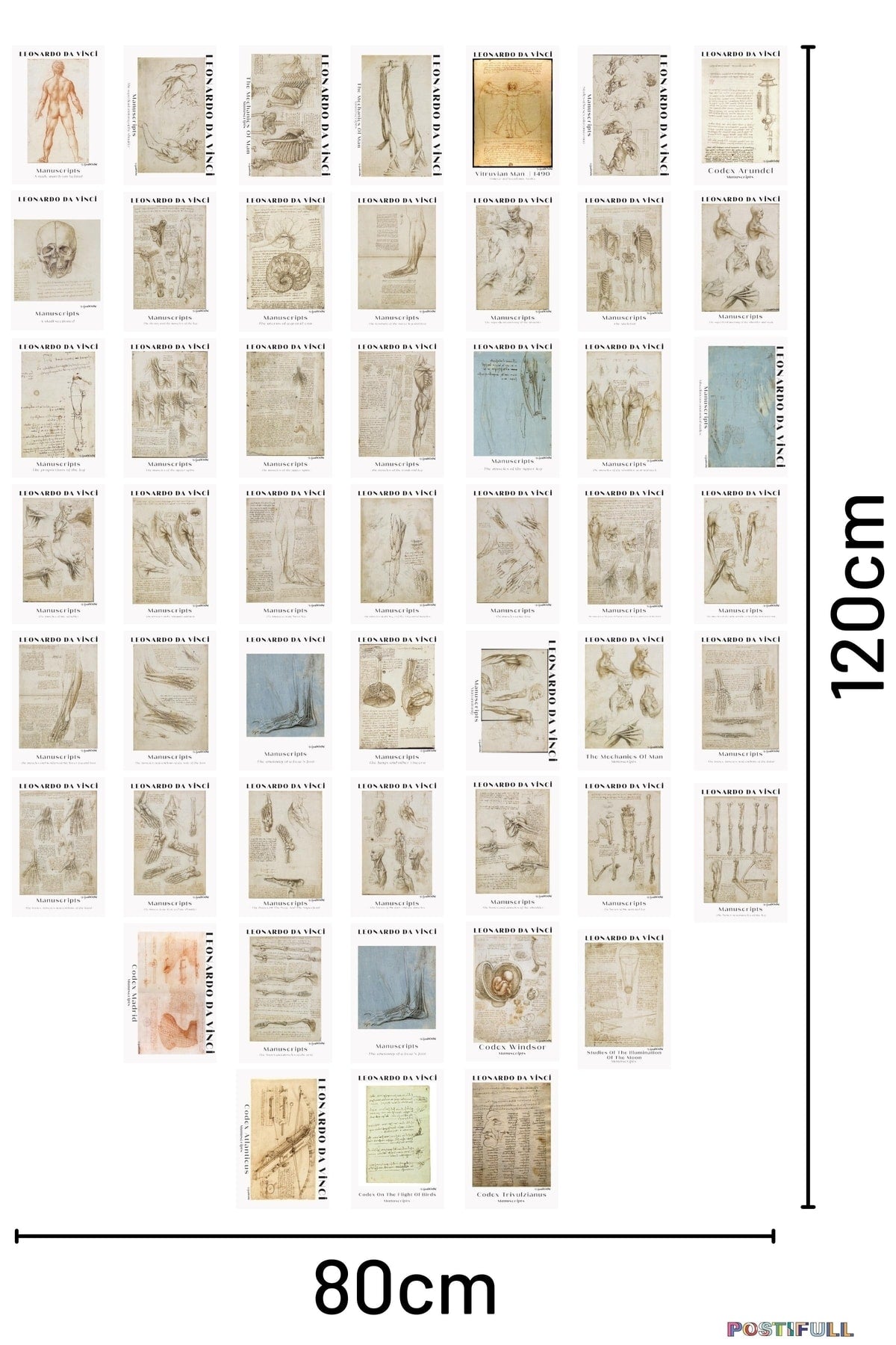 Leonardo Da Vinci Kolaj Seti, Sanatsal Poster Kartları, Bant Hediyeli - 50 Adet 10*15cm