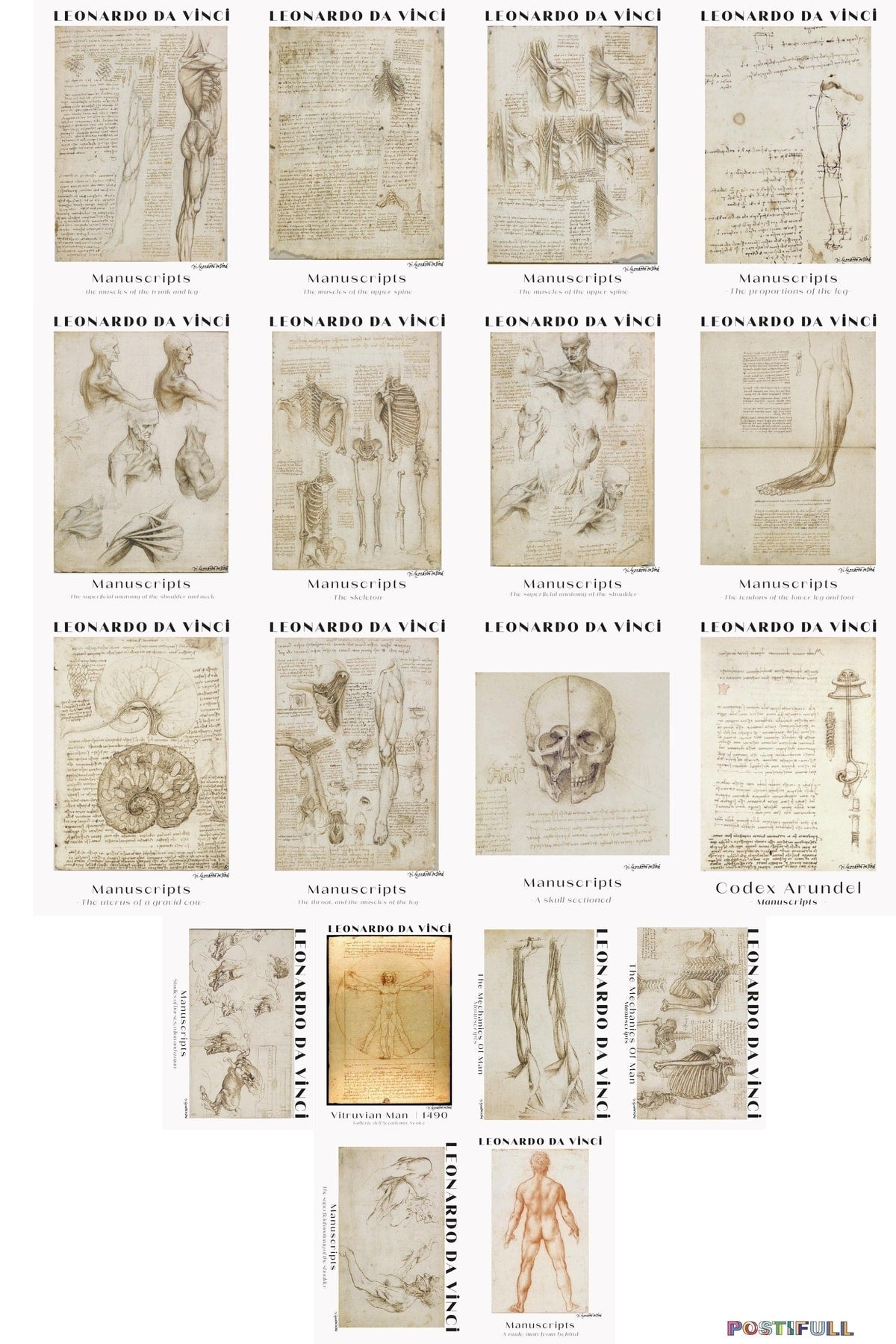 Leonardo Da Vinci Kolaj Seti, Sanatsal Poster Kartları, Bant Hediyeli - 50 Adet 10*15cm