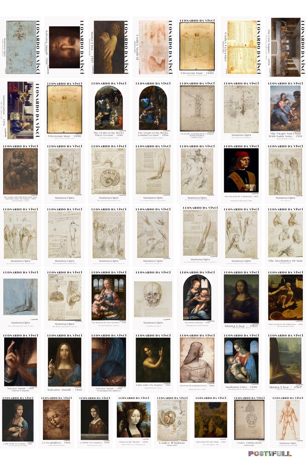 Leonardo Da Vinci Kolaj Seti, Sanatsal Poster Kartları, Bant Hediyeli - 50 Adet 10*15cm