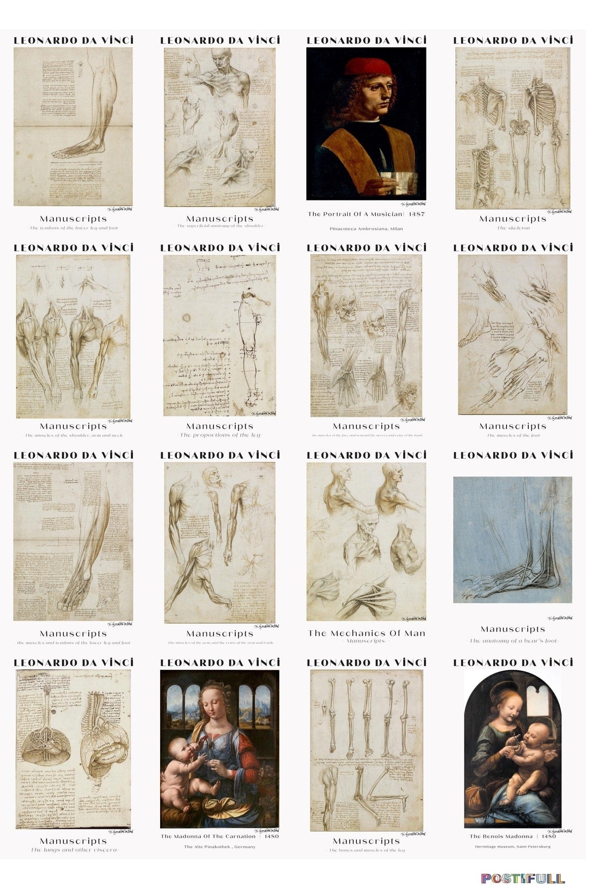 Leonardo Da Vinci Kolaj Seti, Sanatsal Poster Kartları, Bant Hediyeli - 50 Adet 10*15cm