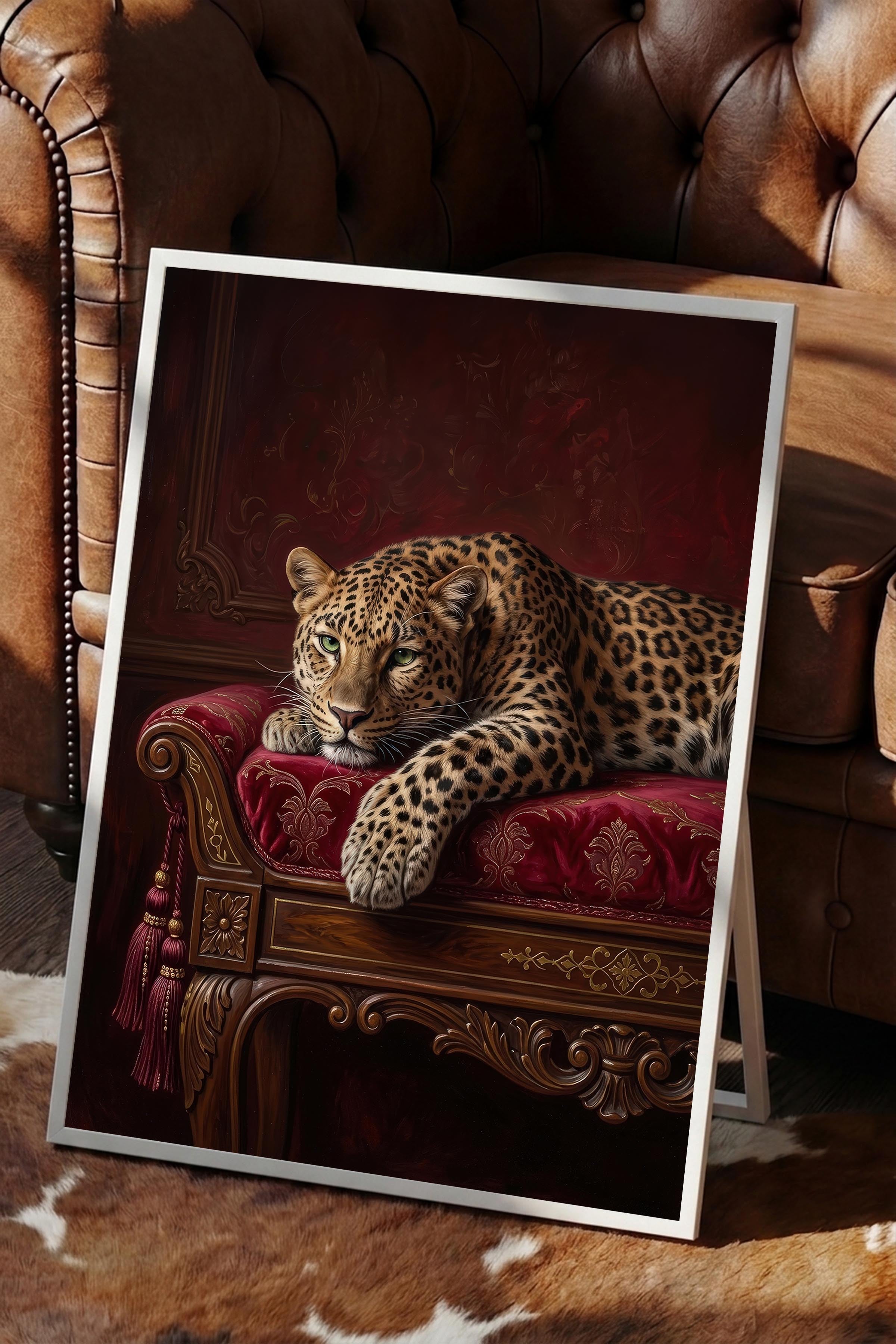 Leopar Posteri, Beyaz Çerçeveli Poster, Old Money Serisi, NO:113158