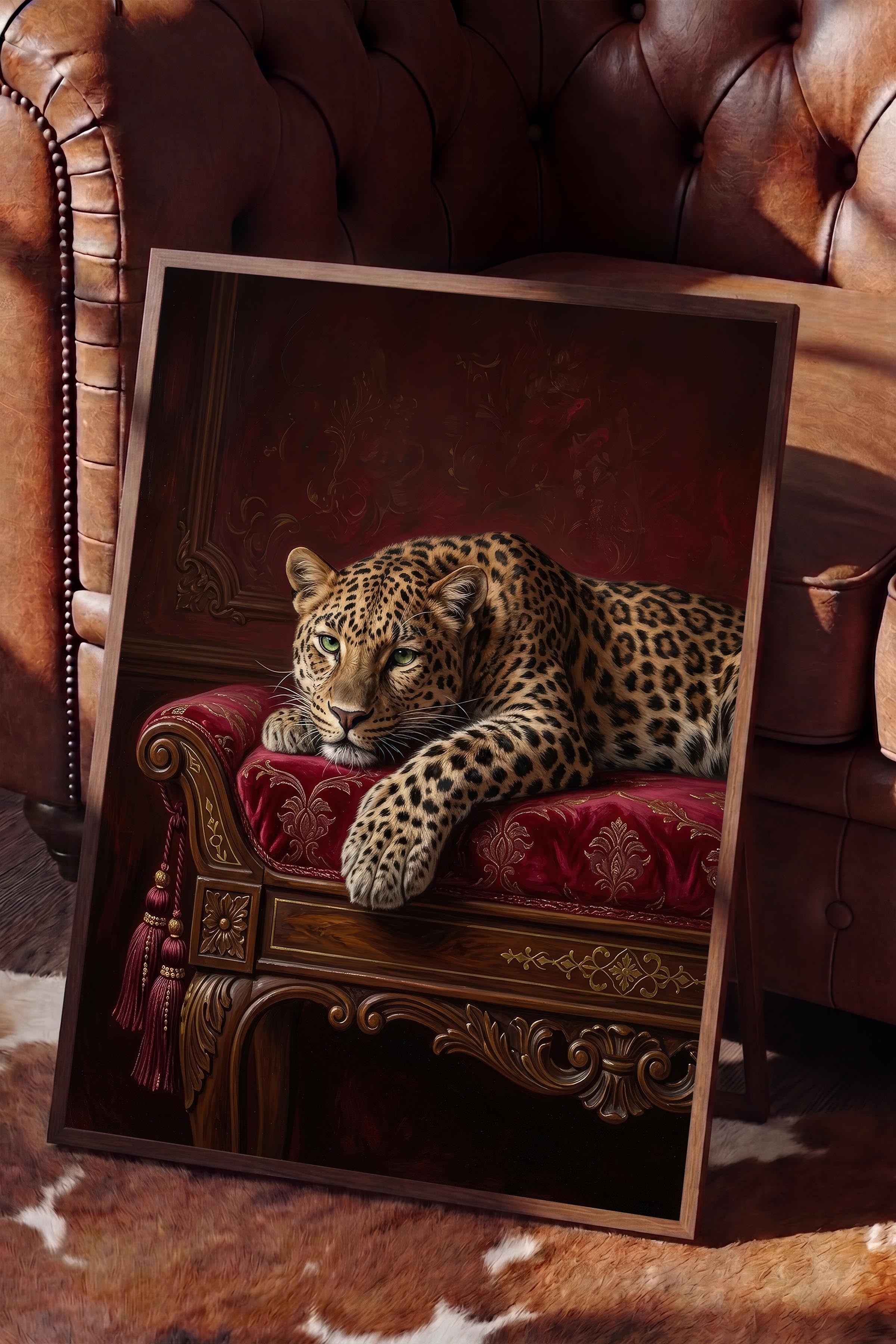 Leopar Posteri, Kahverengi Çerçeveli Poster, Old Money Serisi, NO:113158