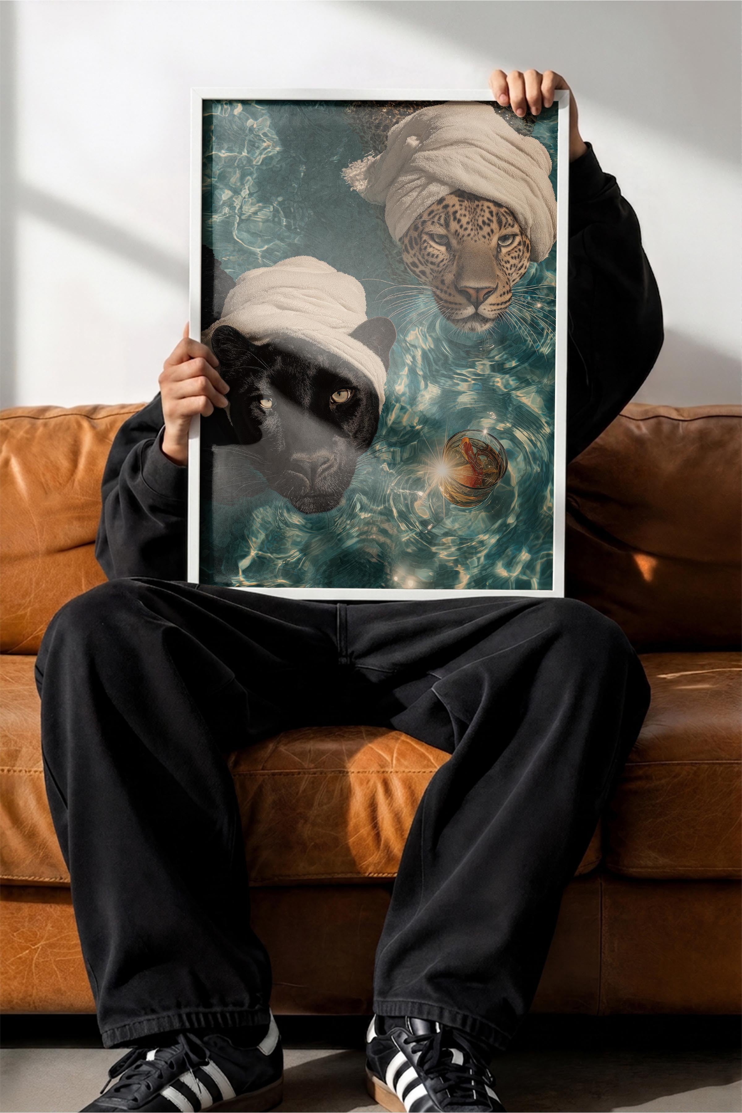 Leopar ve Panter Posteri, Beyaz Çerçeveli Poster, Old Money Serisi, NO:113232