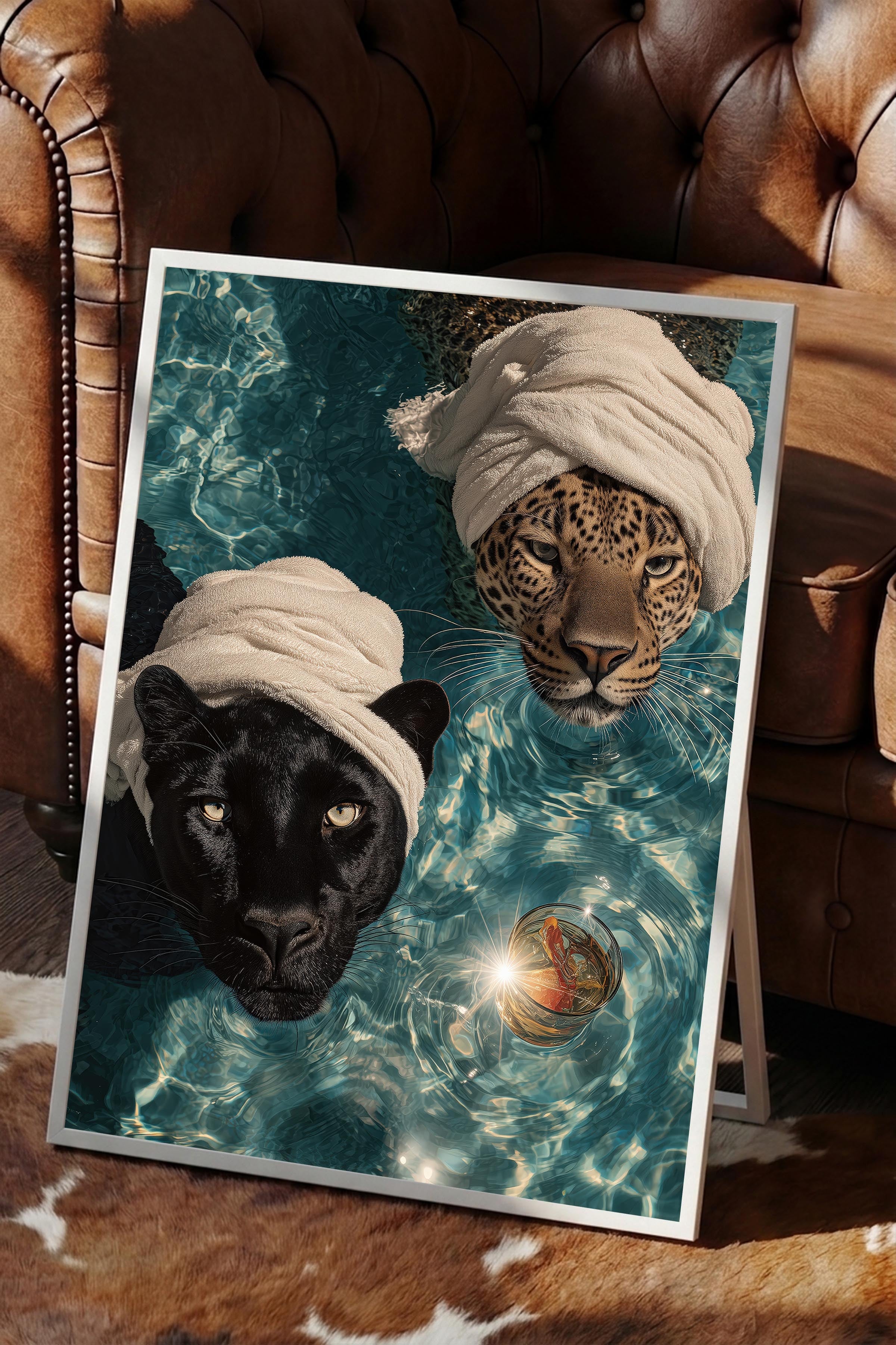 Leopar ve Panter Posteri, Beyaz Çerçeveli Poster, Old Money Serisi, NO:113232