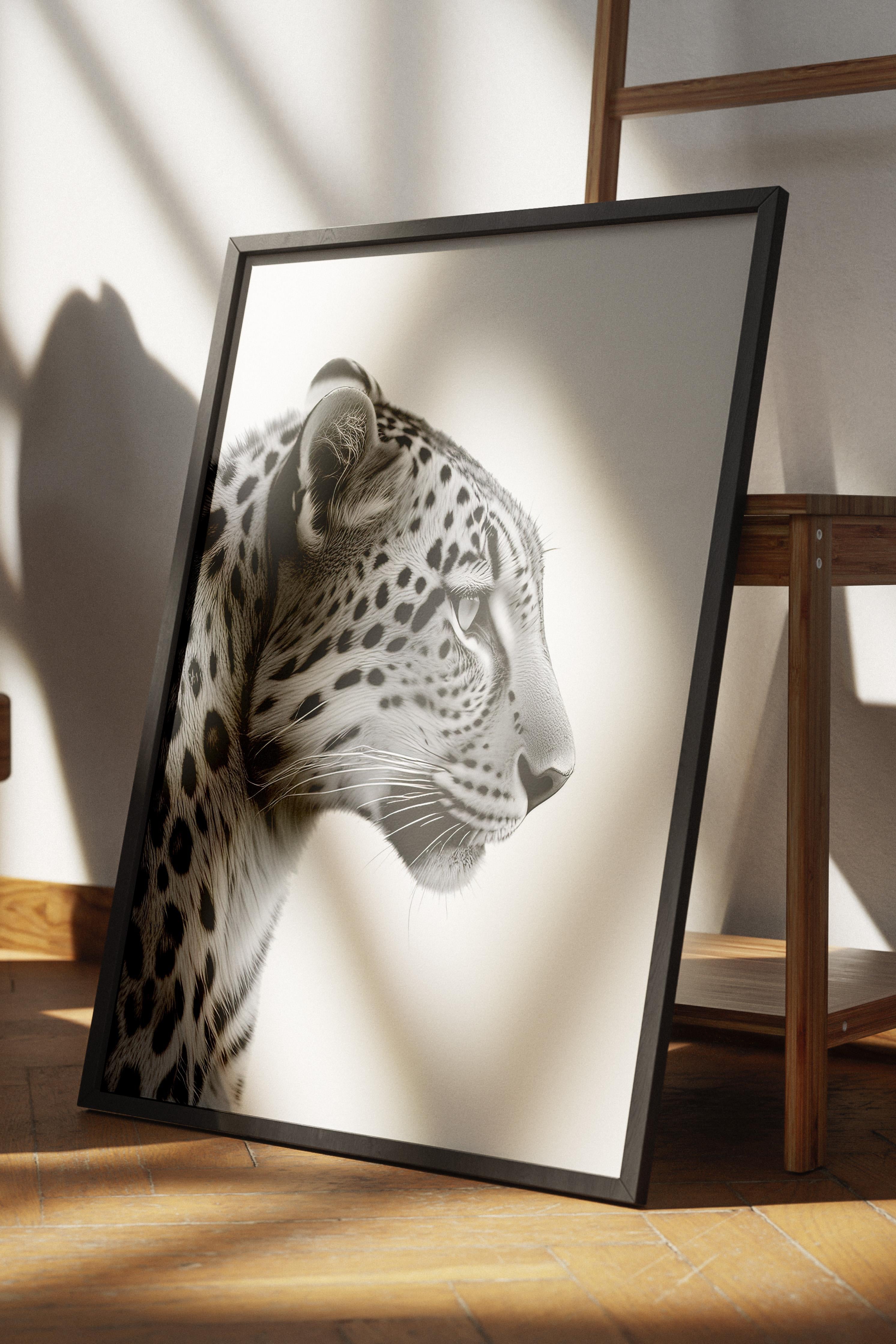 Leopard Çerçeveli Tablo, Siyah Çerçeve ve Poster, Dikey Duvar Tablosu Comfort Serisi NO:108305