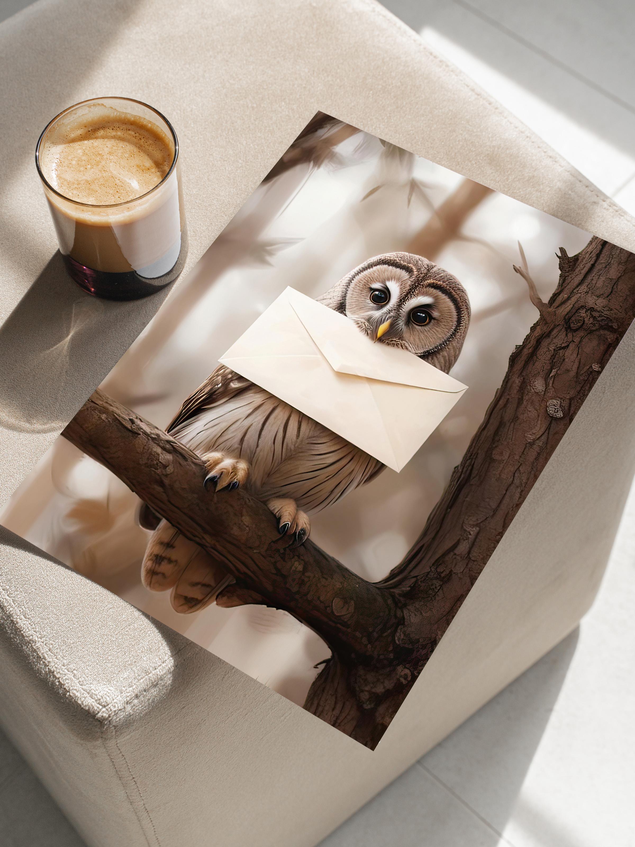 Letter Owl Poster, Çerçevesiz Duvar Posteri, Dikey Duvar Tablosu Comfort Serisi NO:108291