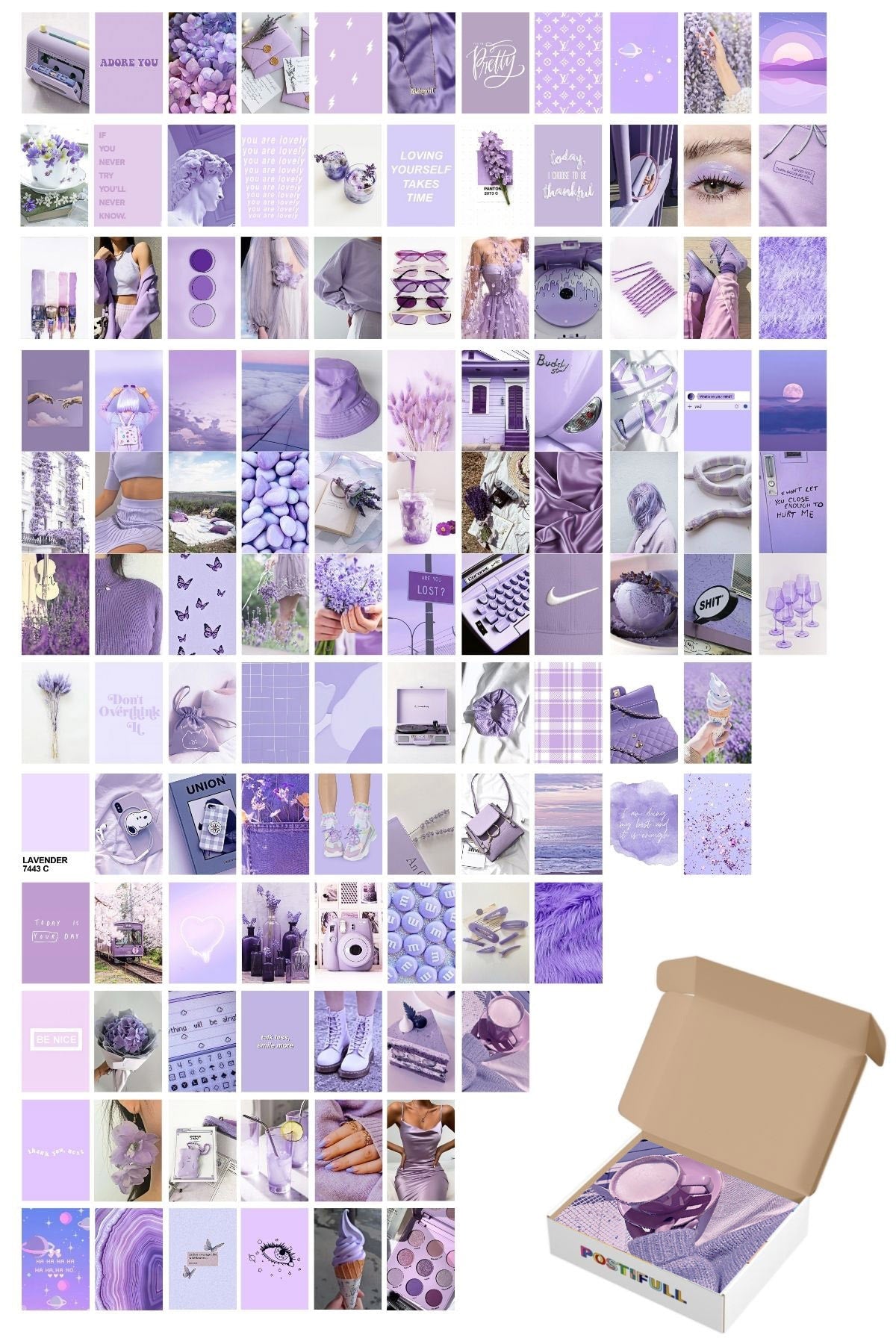 Lila Poster Seti - Arkası Yapışkanlı Kolaj Seti - 110 Adet - Soft Duvar Posteri - 10cm*15cm - Kutulu