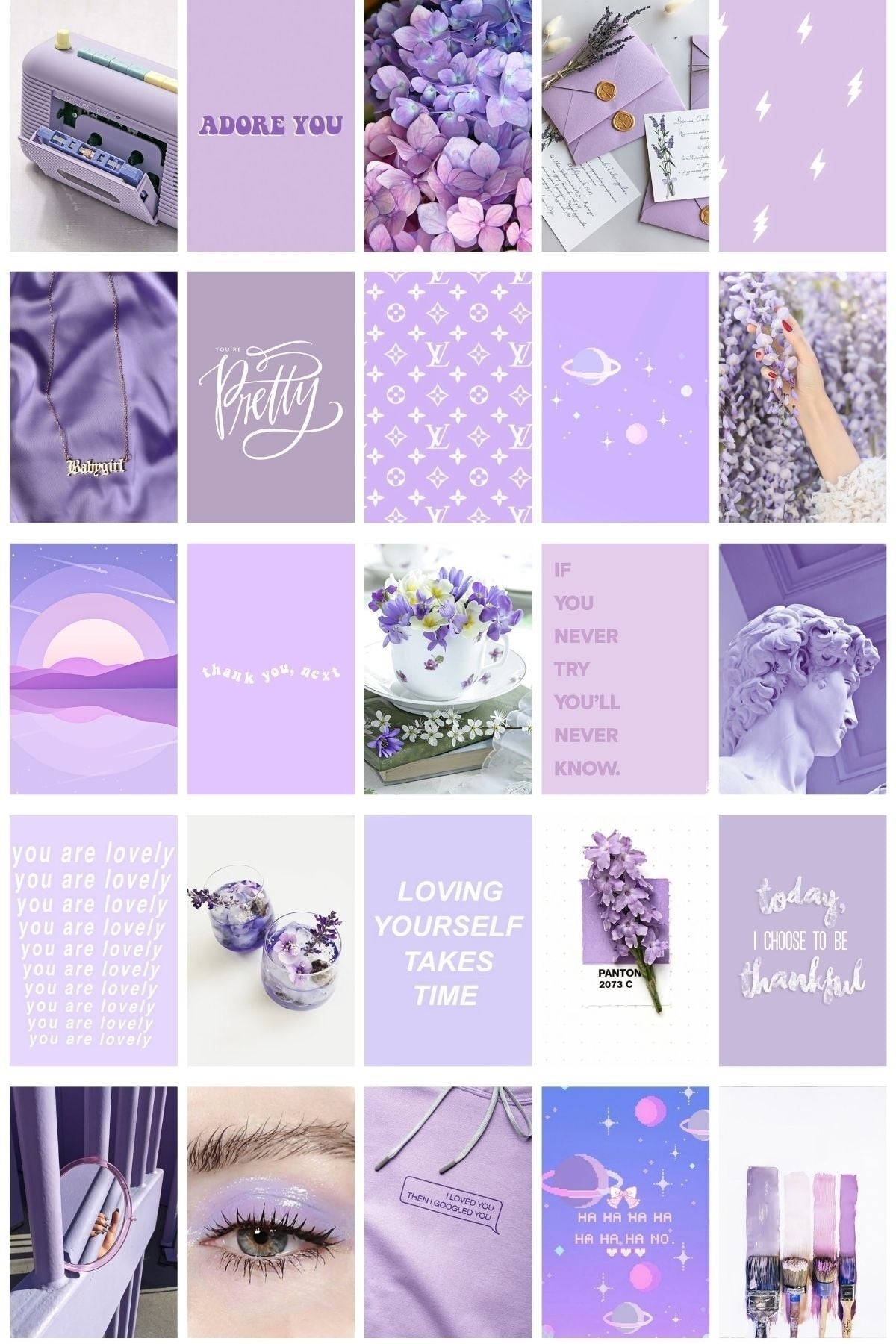 Lila Poster Seti - Arkası Yapışkanlı Kolaj Seti - 110 Adet - Soft Duvar Posteri - 10cm*15cm - Kutulu