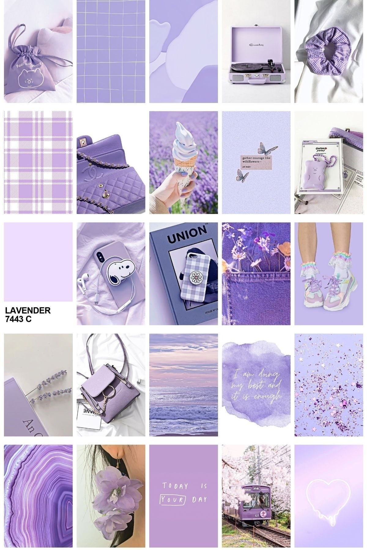 Lila Poster Seti - Arkası Yapışkanlı Kolaj Seti - 110 Adet - Soft Duvar Posteri - 10cm*15cm - Kutulu