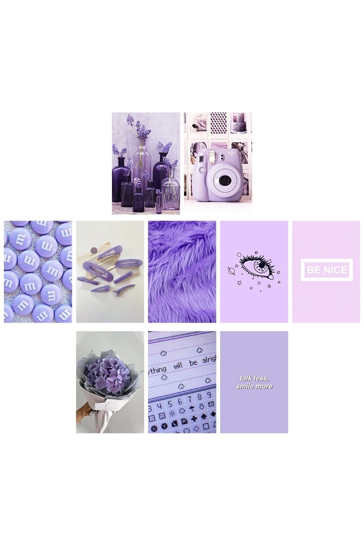 Lila Poster Seti - Arkası Yapışkanlı Kolaj Seti - 110 Adet - Soft Duvar Posteri - 10cm*15cm - Kutulu