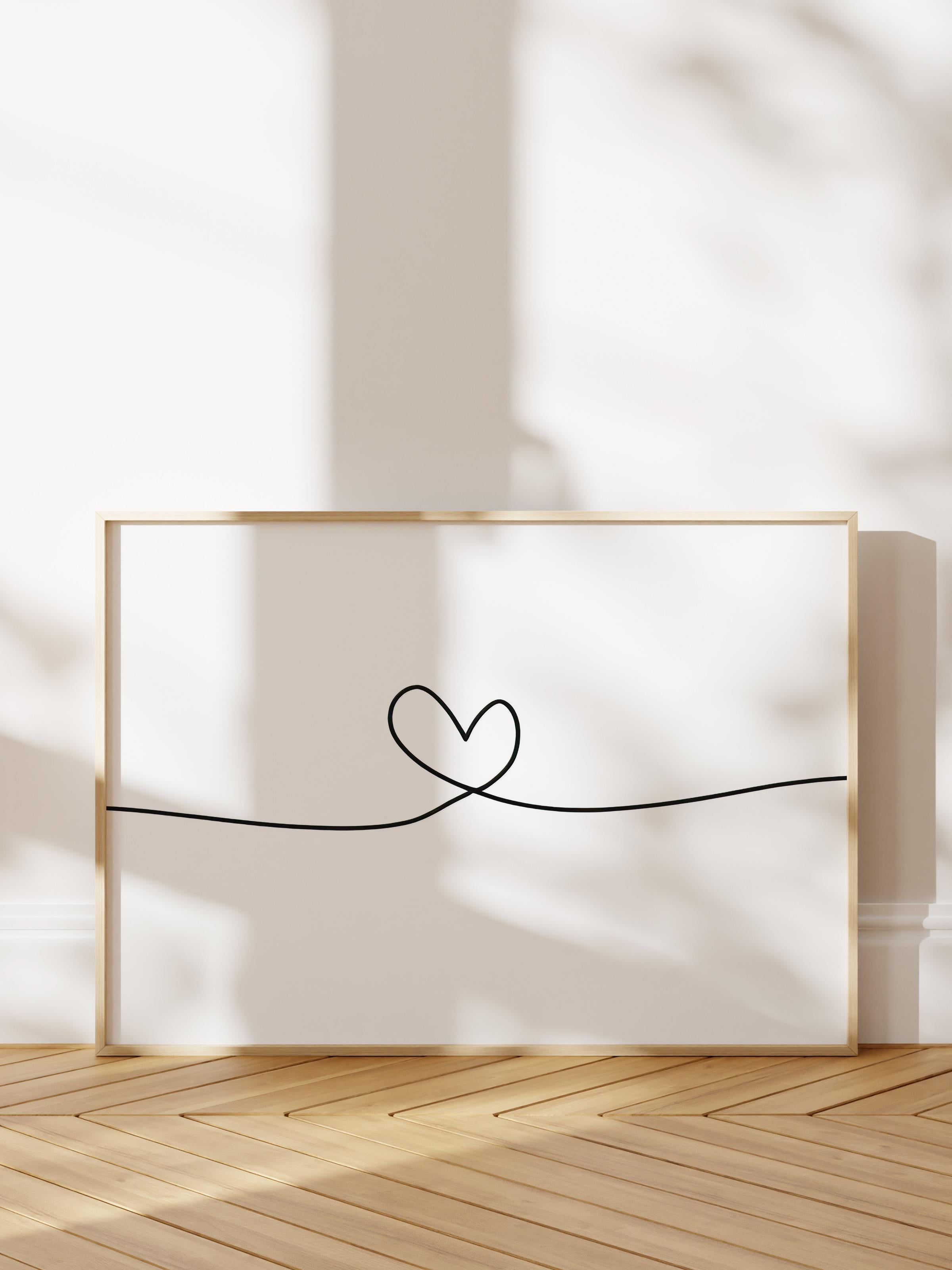 Line Heart Poster, Çerçevesiz Duvar Posteri, Yatay Duvar Tablosu Comfort Serisi NO:108303