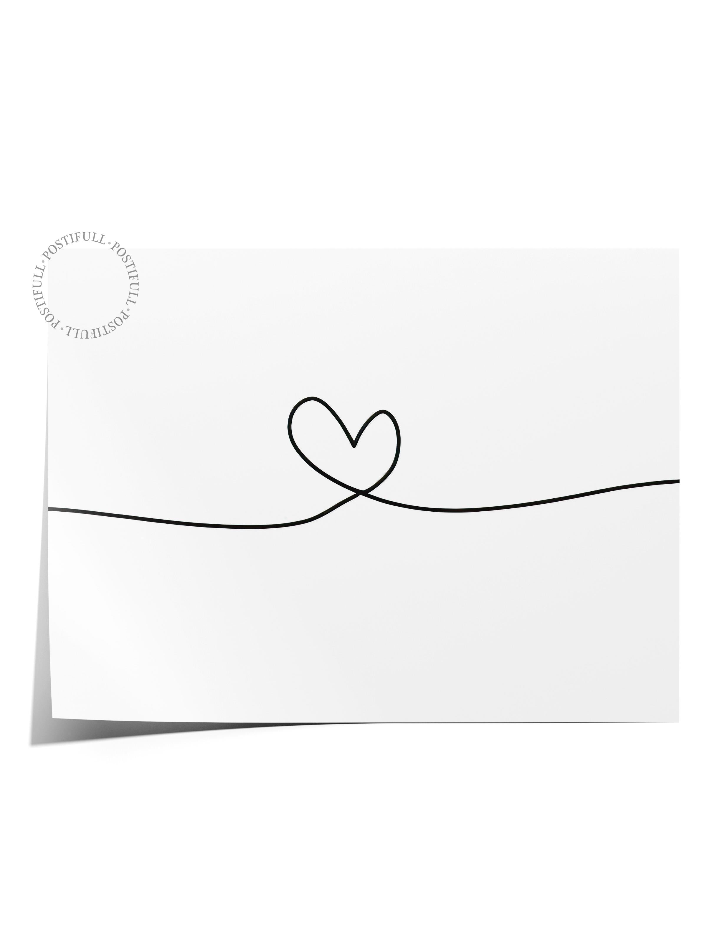 Line Heart Poster, Çerçevesiz Duvar Posteri, Yatay Duvar Tablosu Comfort Serisi NO:108303