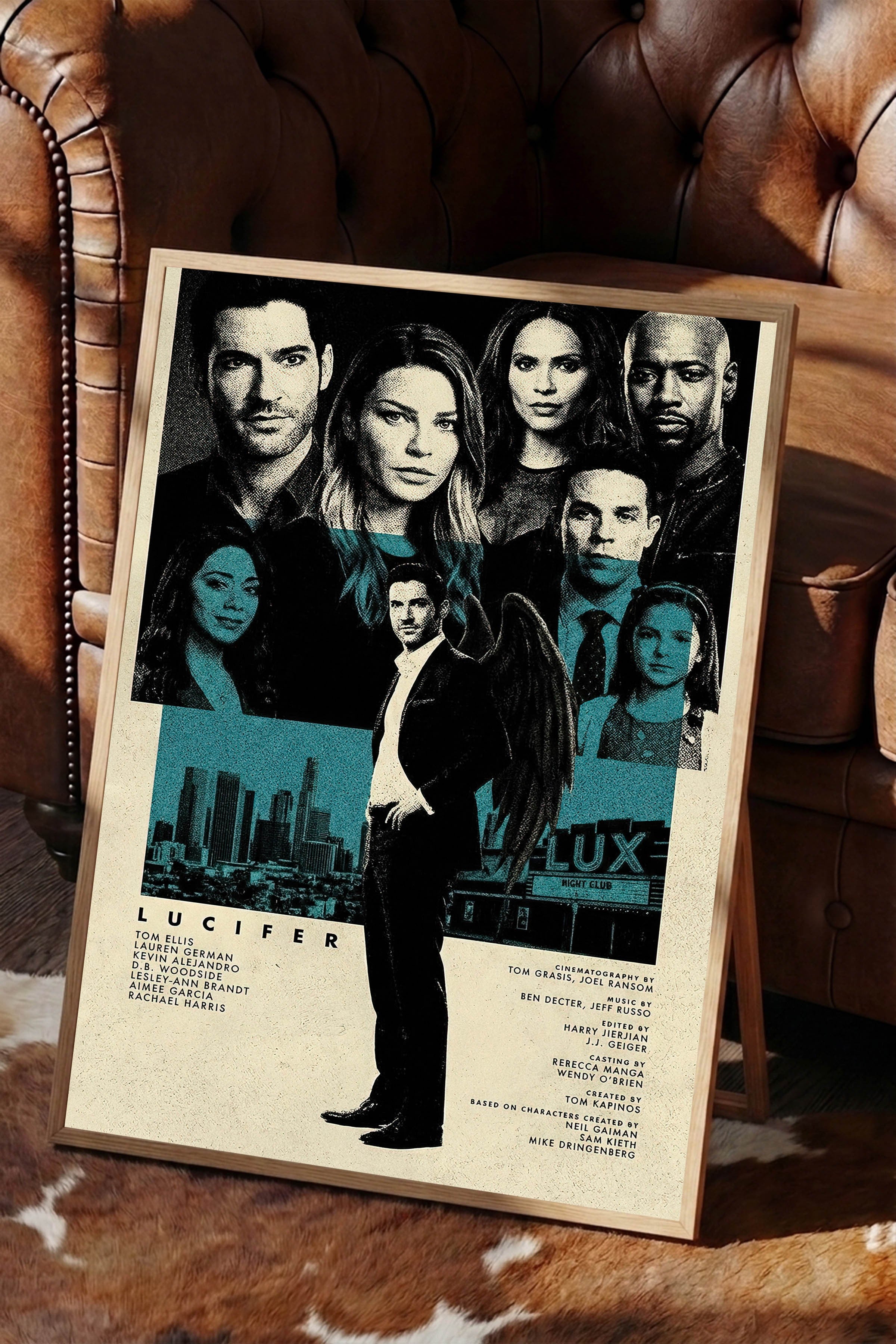 Lucifer Ahşap Çerçeveli Poster, Sinema ve Dizi Tablo, Film Dizi Afişleri NO:112801