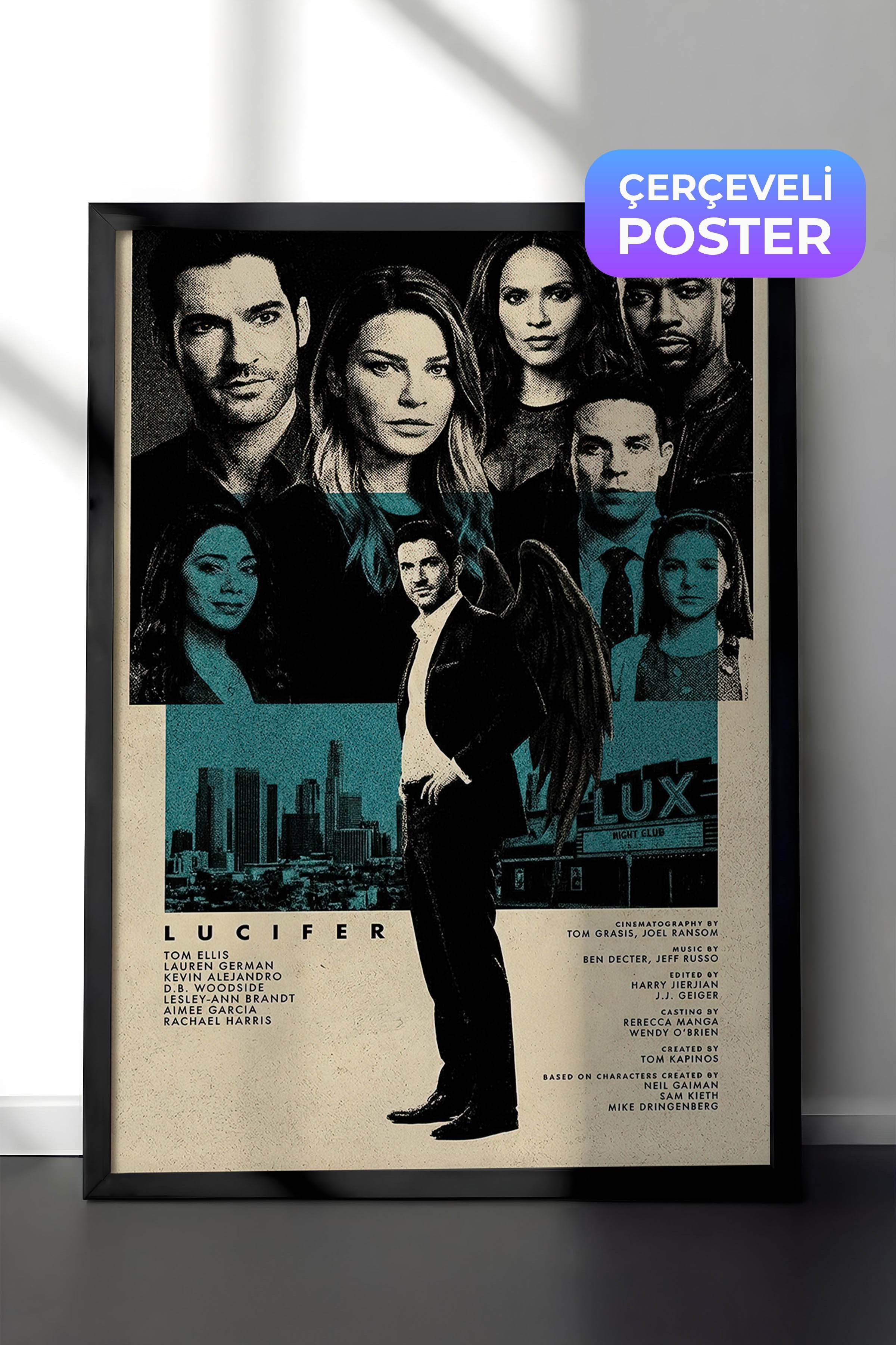 Lucifer Siyah Çerçeveli Poster, Sinema ve Dizi Tablo, Film Dizi Afişleri NO:112801