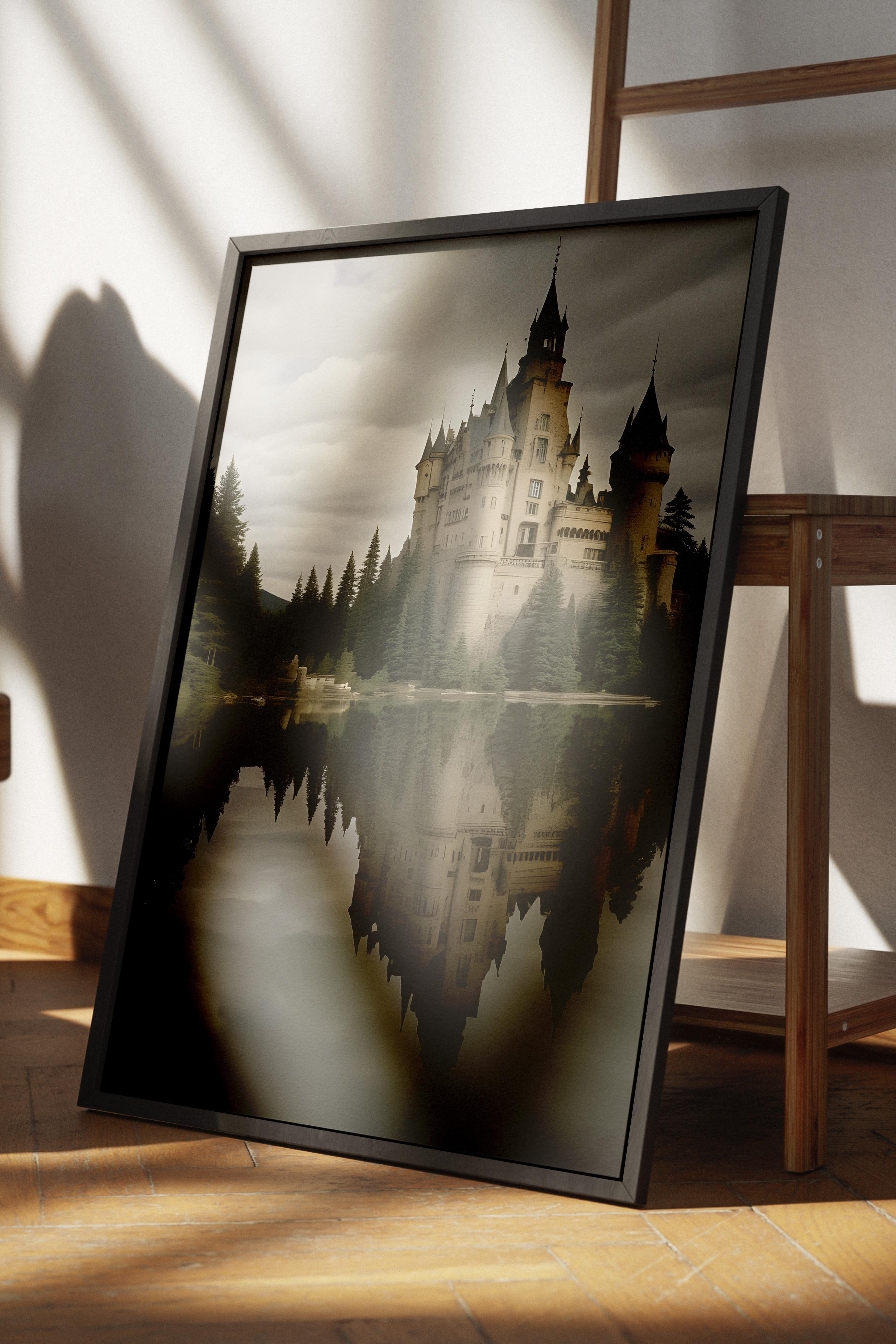 Magic Castle Reflection Siyah Çerçeveli Tablo, Duvar Tablosu Comfort Serisi NO:108496
