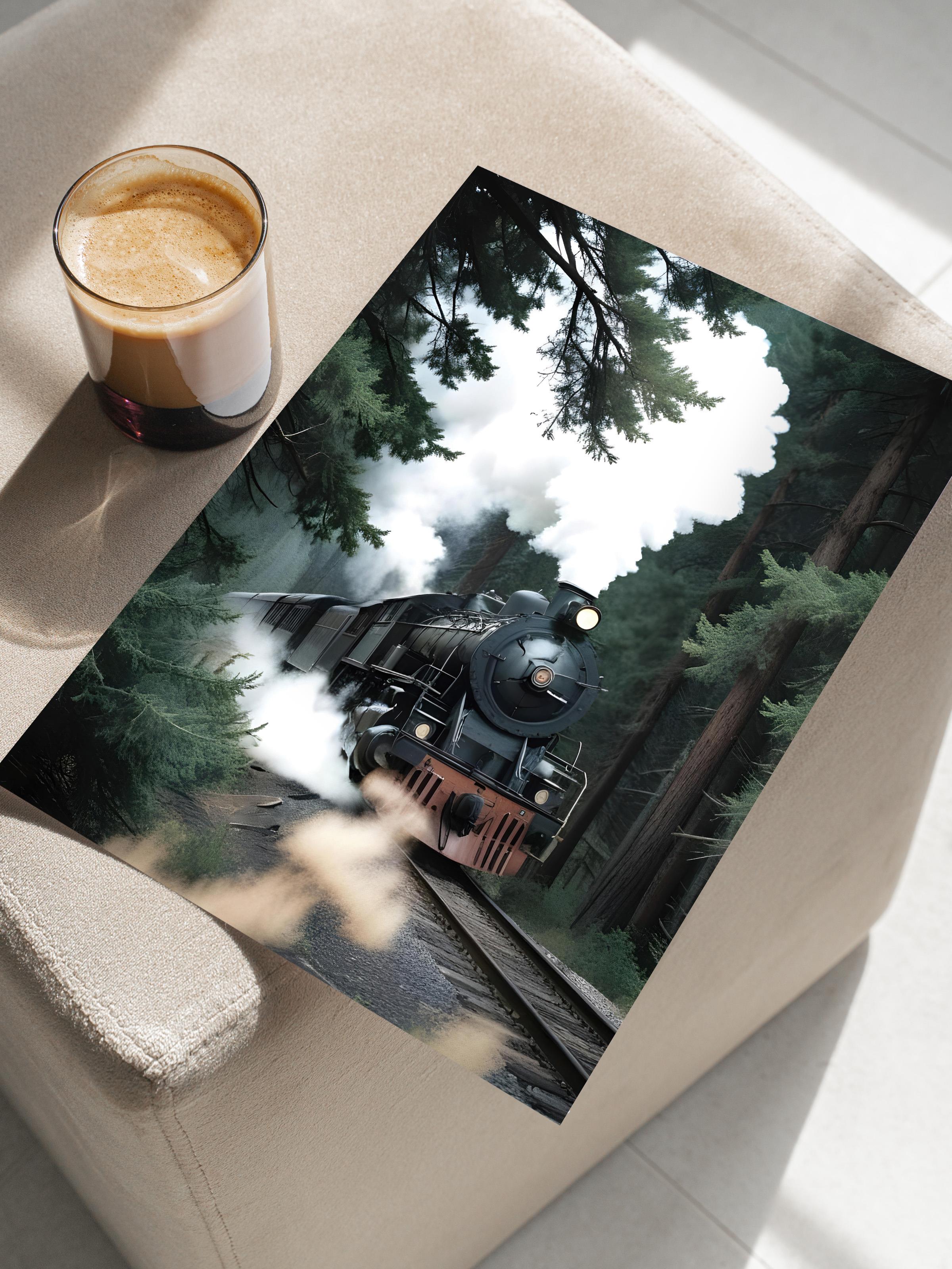 Magical Steam Train Poster, Dikey Duvar Tablosu Comfort Serisi NO:108497