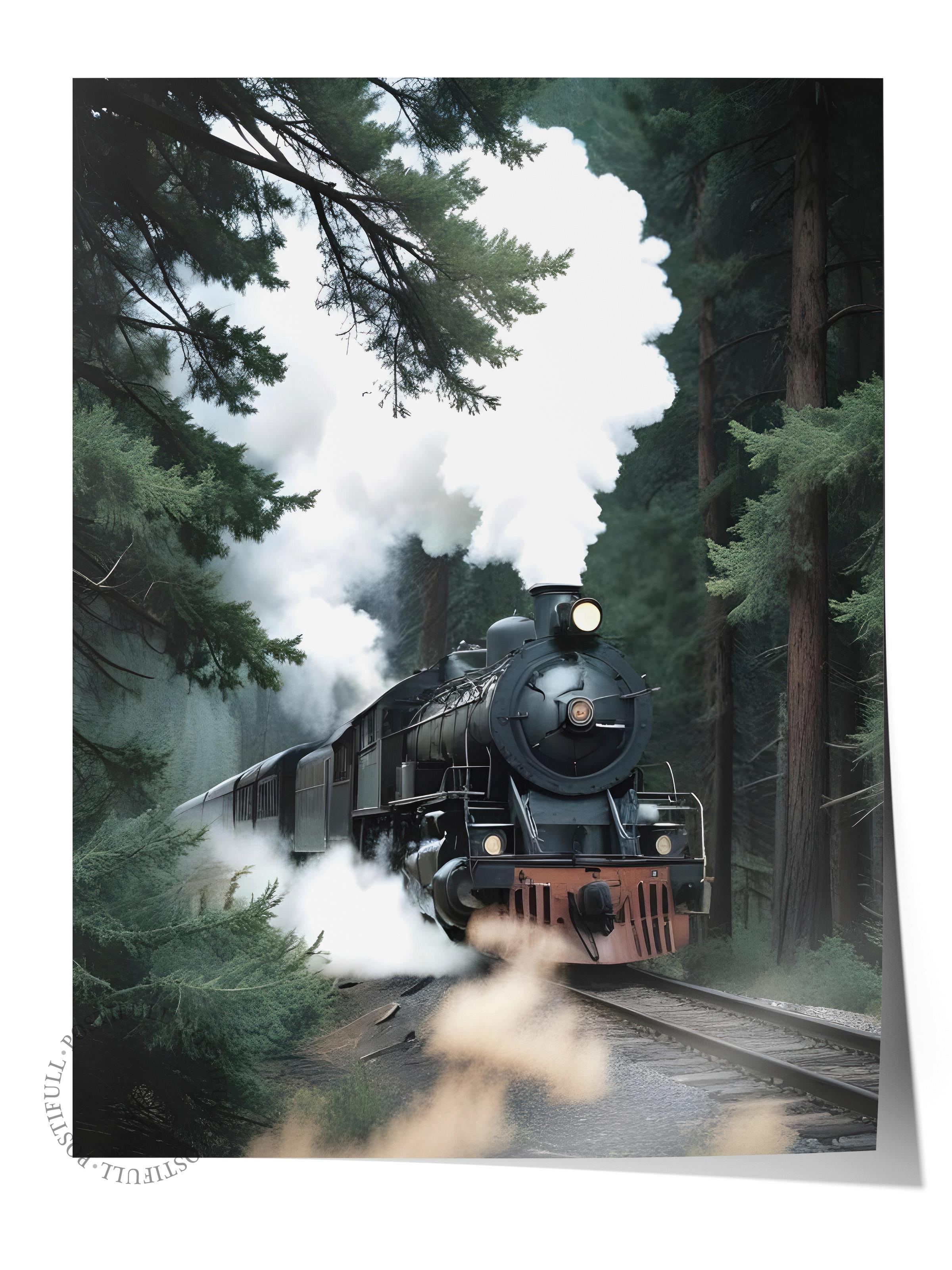Magical Steam Train Poster, Dikey Duvar Tablosu Comfort Serisi NO:108497