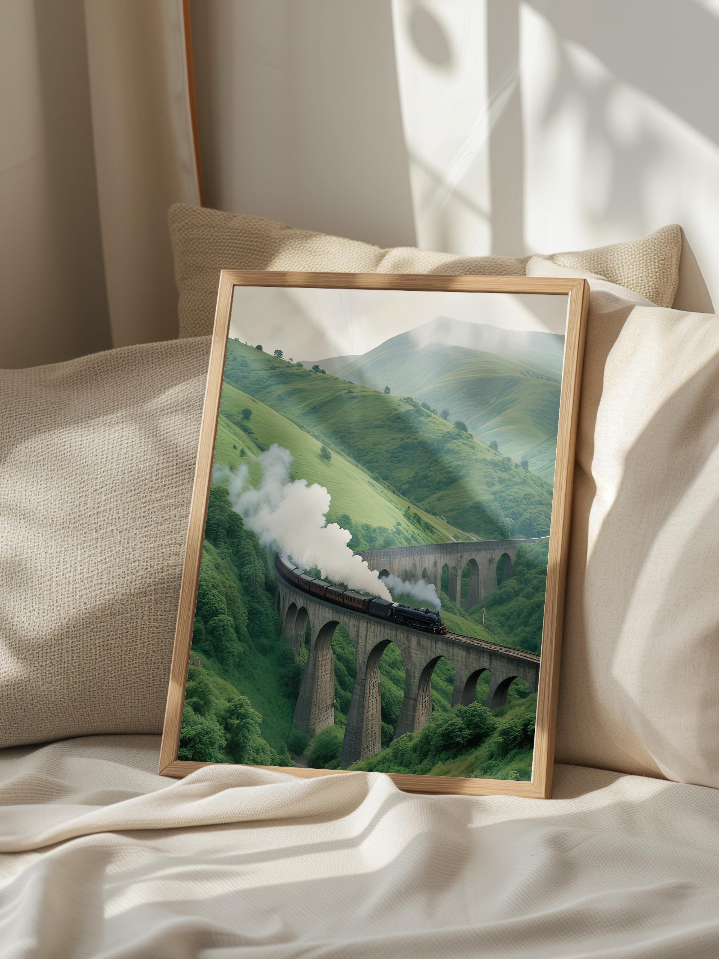 Magical Train Çerçeveli Tablo, Ahşap Çerçeve ve Poster, Dikey Duvar Tablosu Comfort Serisi NO:108300