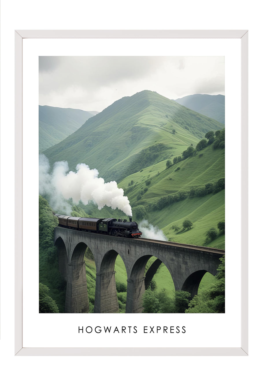 Yeşil Vadide Buharlı Tren Doğa Comfort Serisi Poster – Beyaz Çerçeveli Tablo