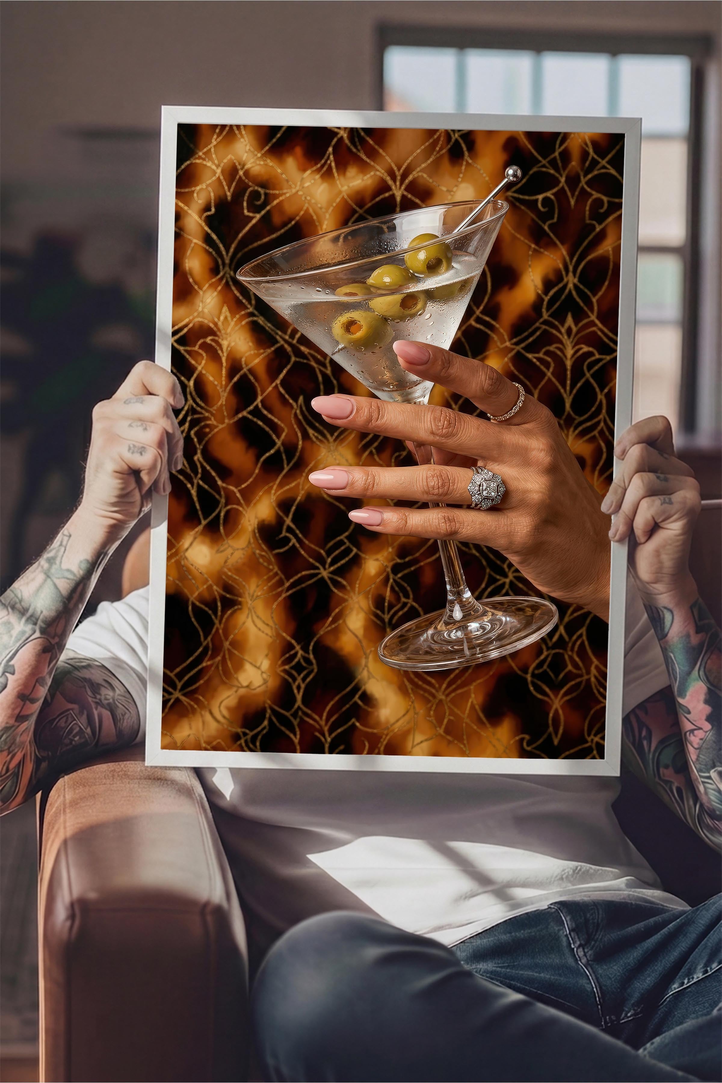 Martini Bardağı Posteri, Beyaz Çerçeveli Poster, Old Money Serisi, NO:113123