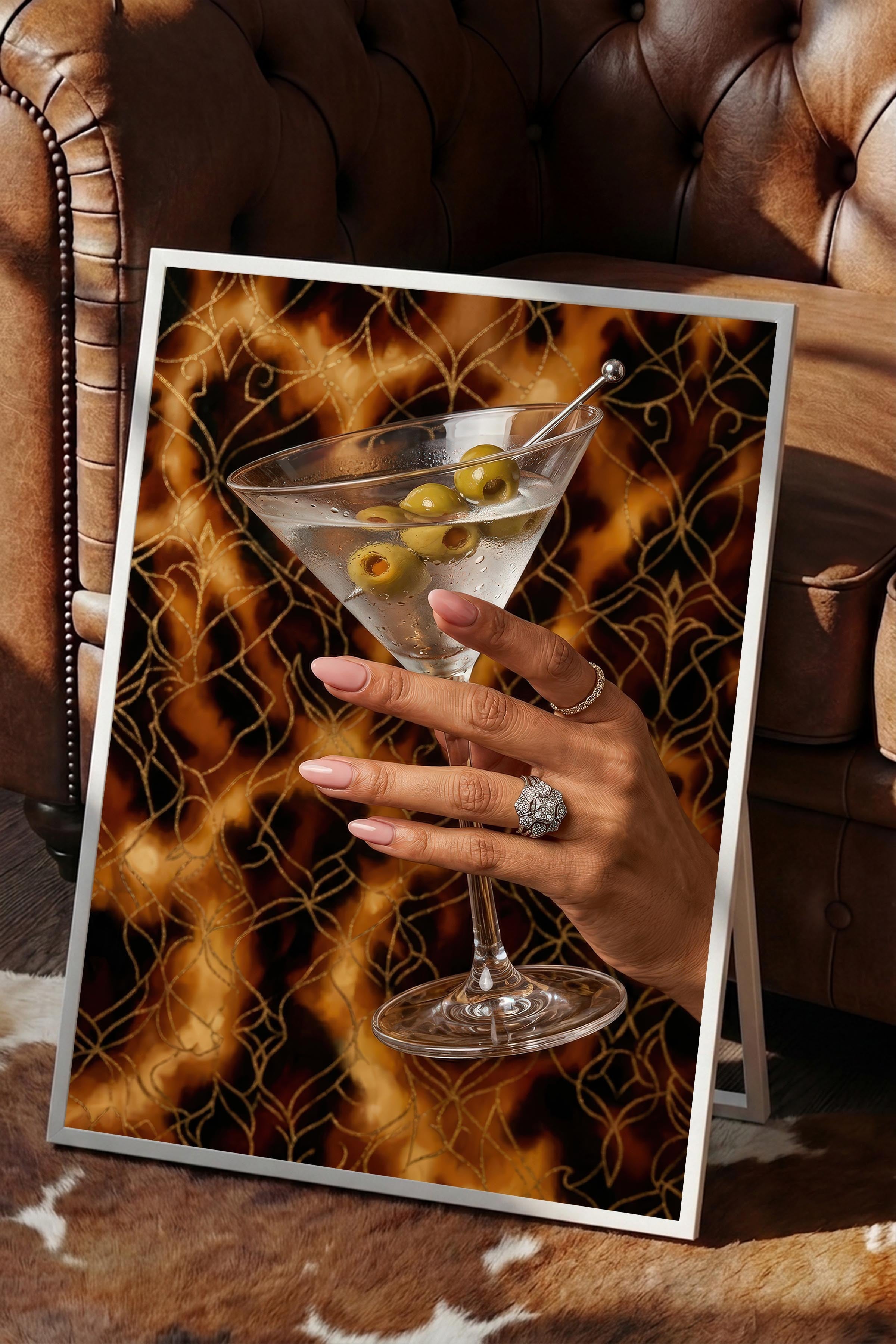 Martini Bardağı Posteri, Beyaz Çerçeveli Poster, Old Money Serisi, NO:113123