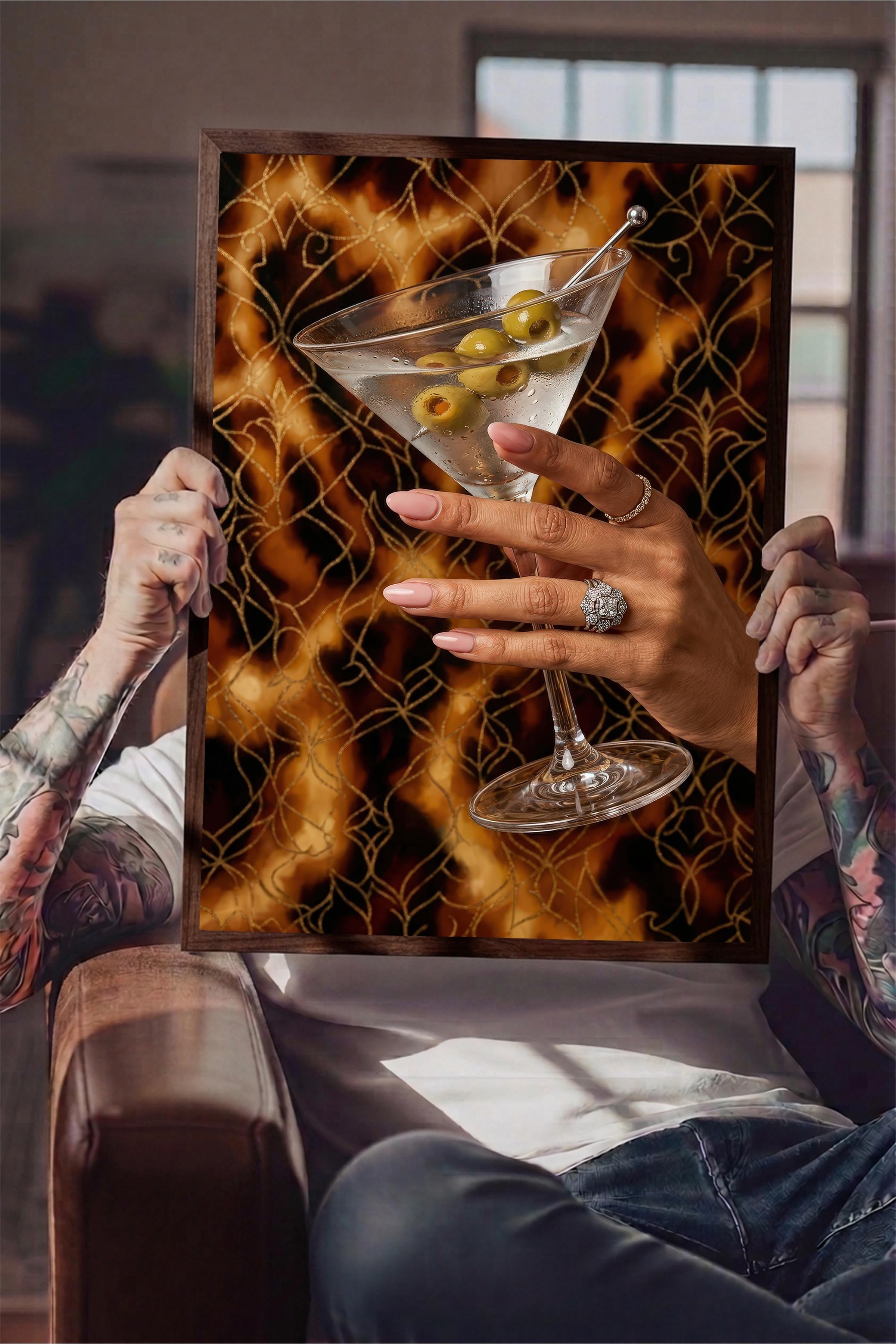 Martini Bardağı Posteri, Kahverengi Çerçeveli Poster, Old Money Serisi, NO:113123