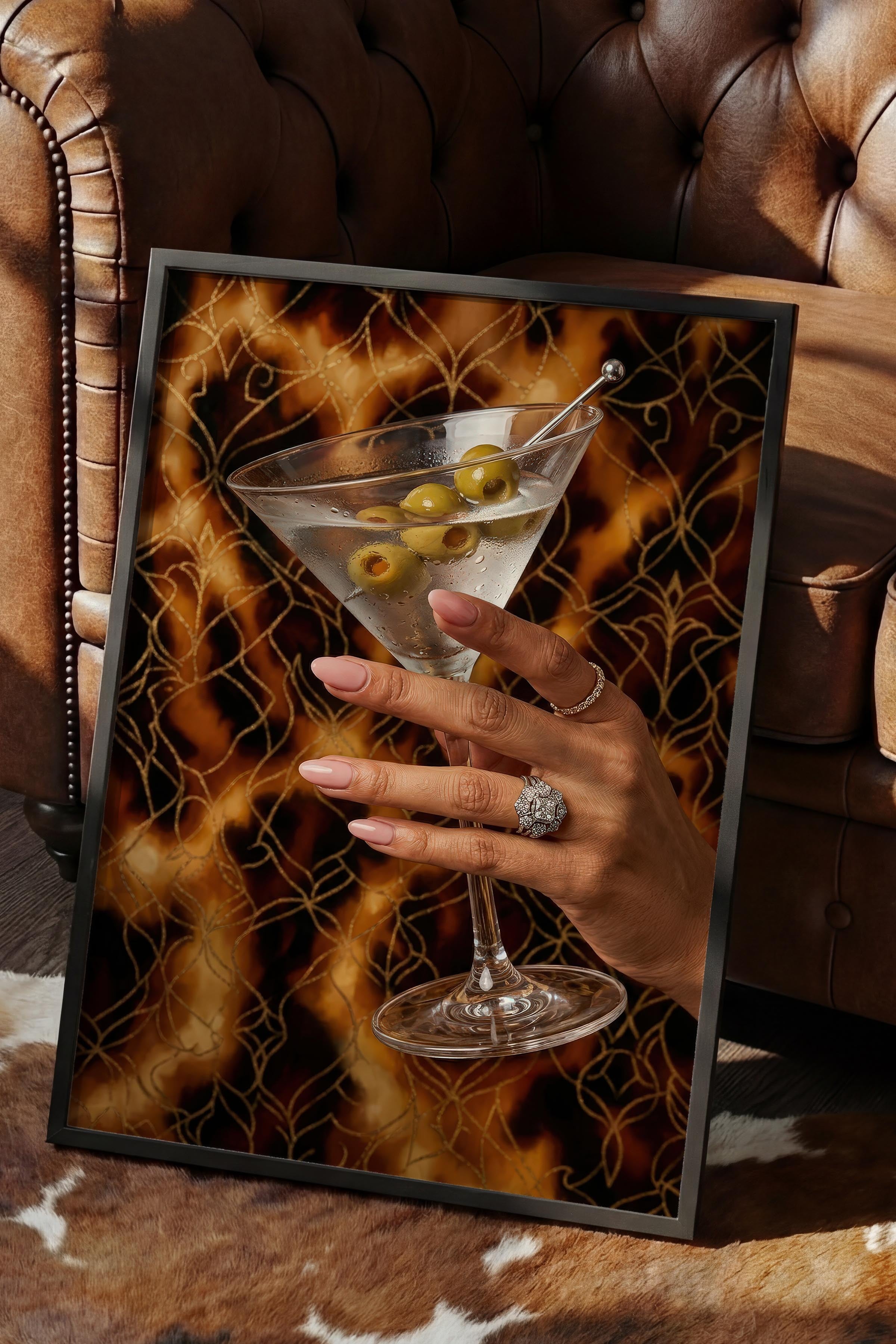 Martini Bardağı Posteri, Siyah Çerçeveli Poster, Old Money Serisi, NO:113123
