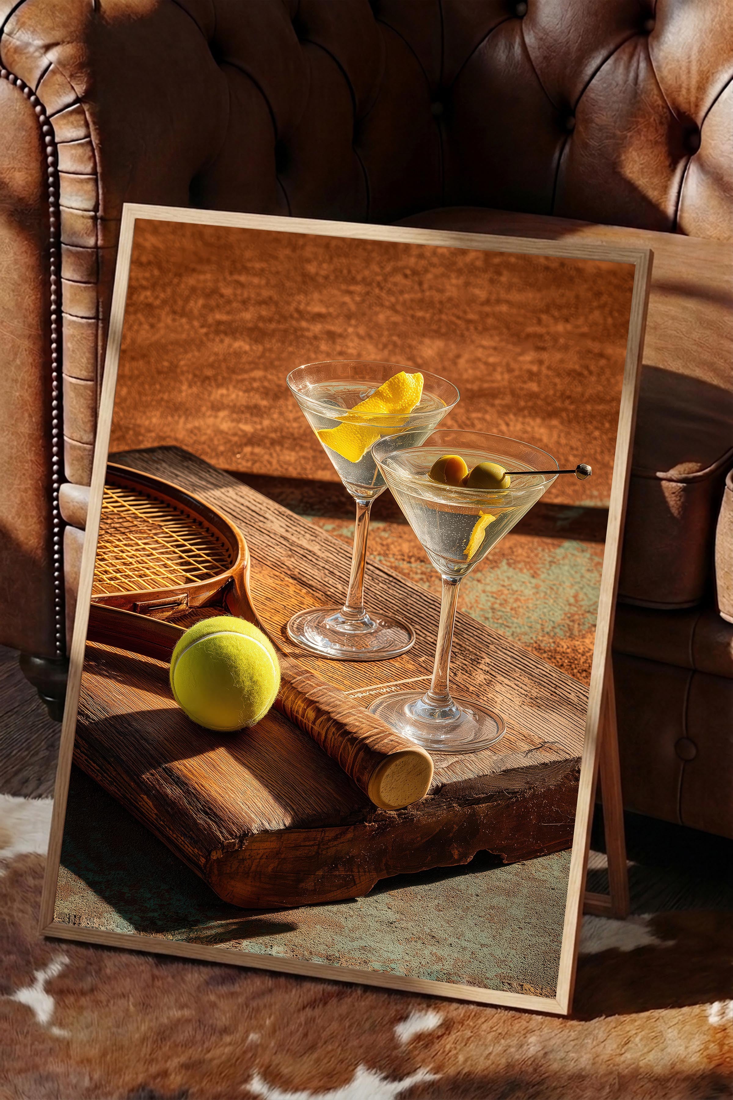 Martini ve Tenis Posteri, Ahşap Çerçeveli Poster, Old Money Serisi, NO:113226