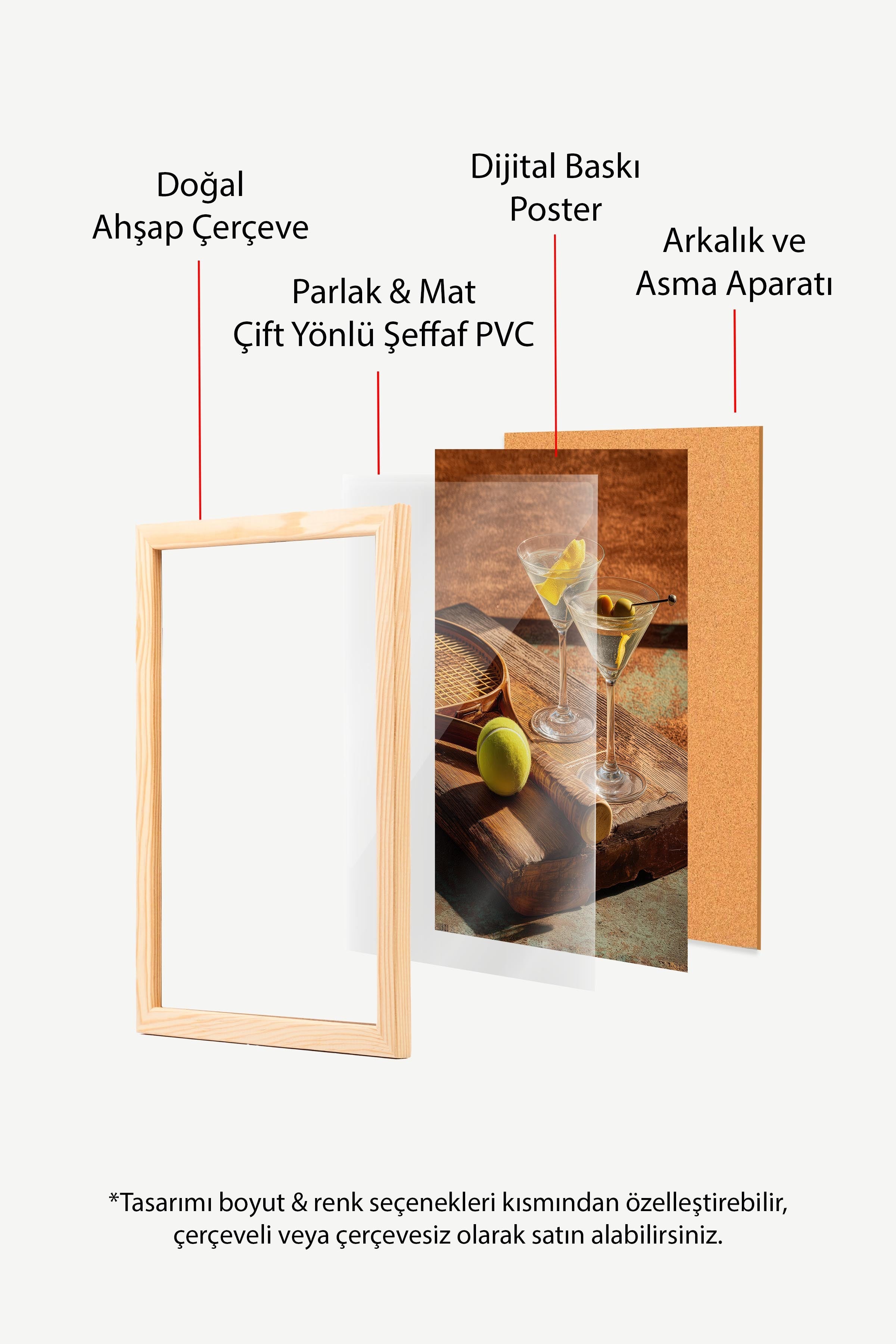 Martini ve Tenis Posteri, Ahşap Çerçeveli Poster, Old Money Serisi, NO:113226
