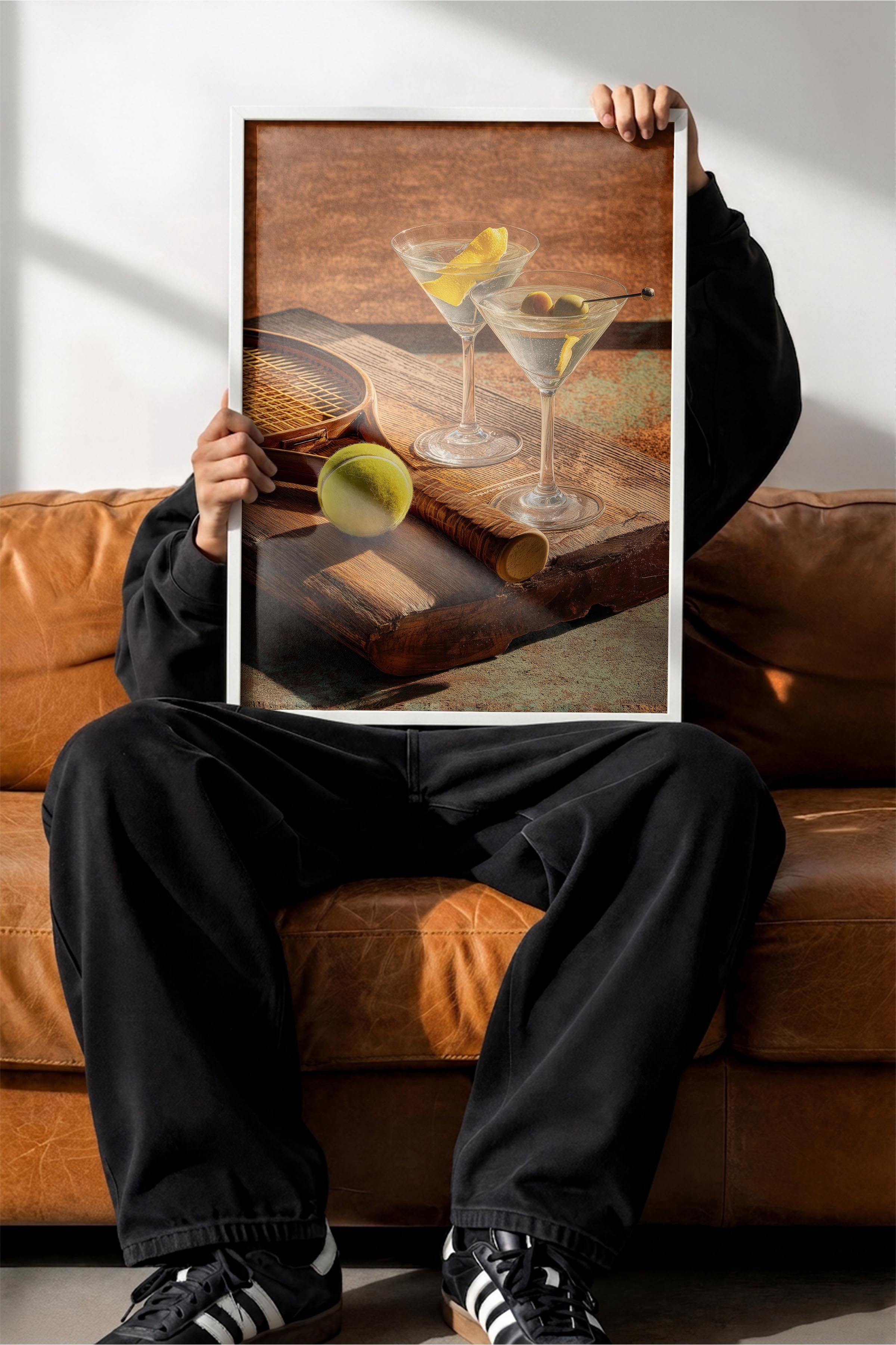 Martini ve Tenis Posteri, Beyaz Çerçeveli Poster, Old Money Serisi, NO:113226