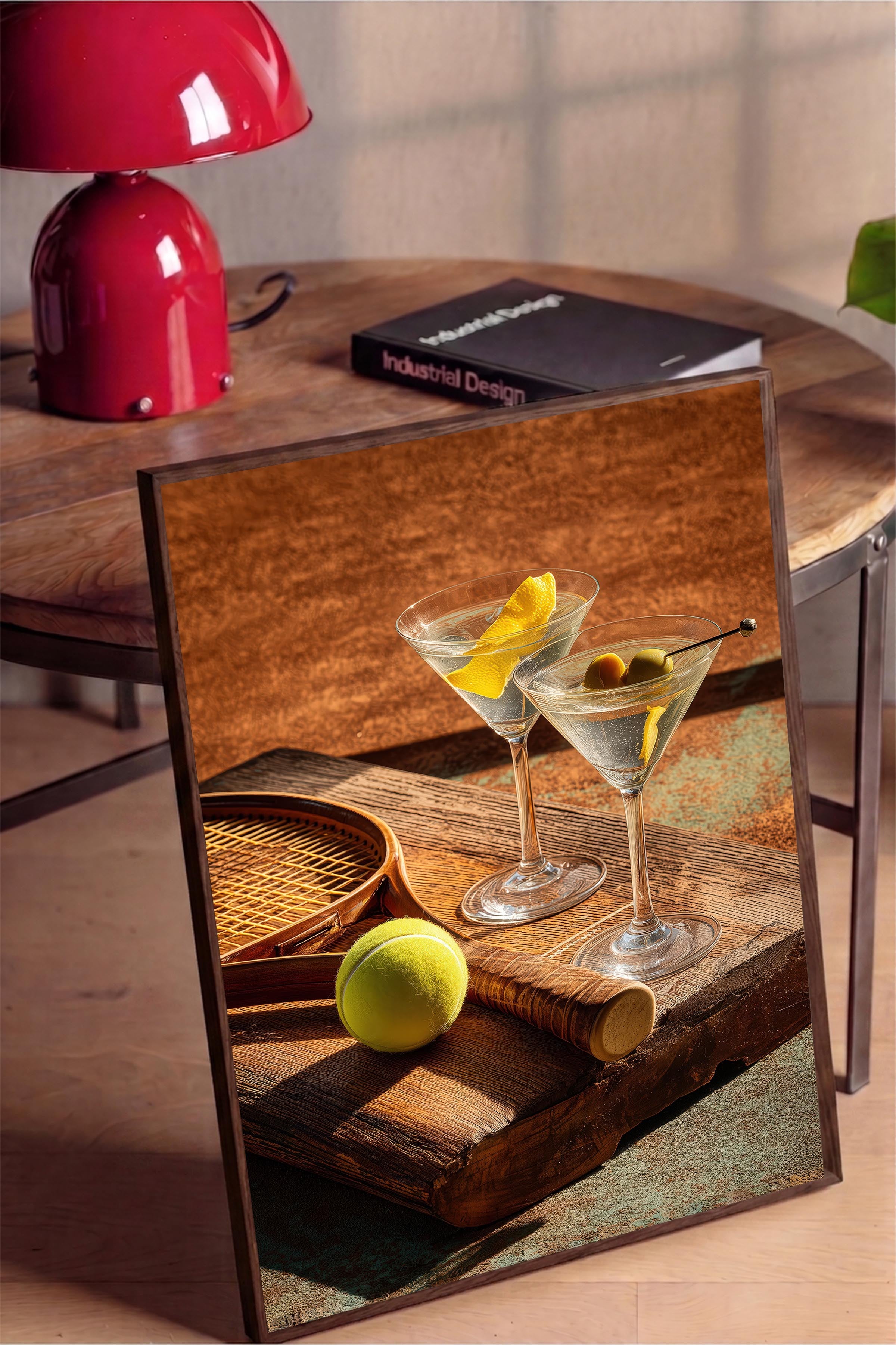 Martini ve Tenis Posteri, Kahverengi Çerçeveli Poster, Old Money Serisi, NO:113226