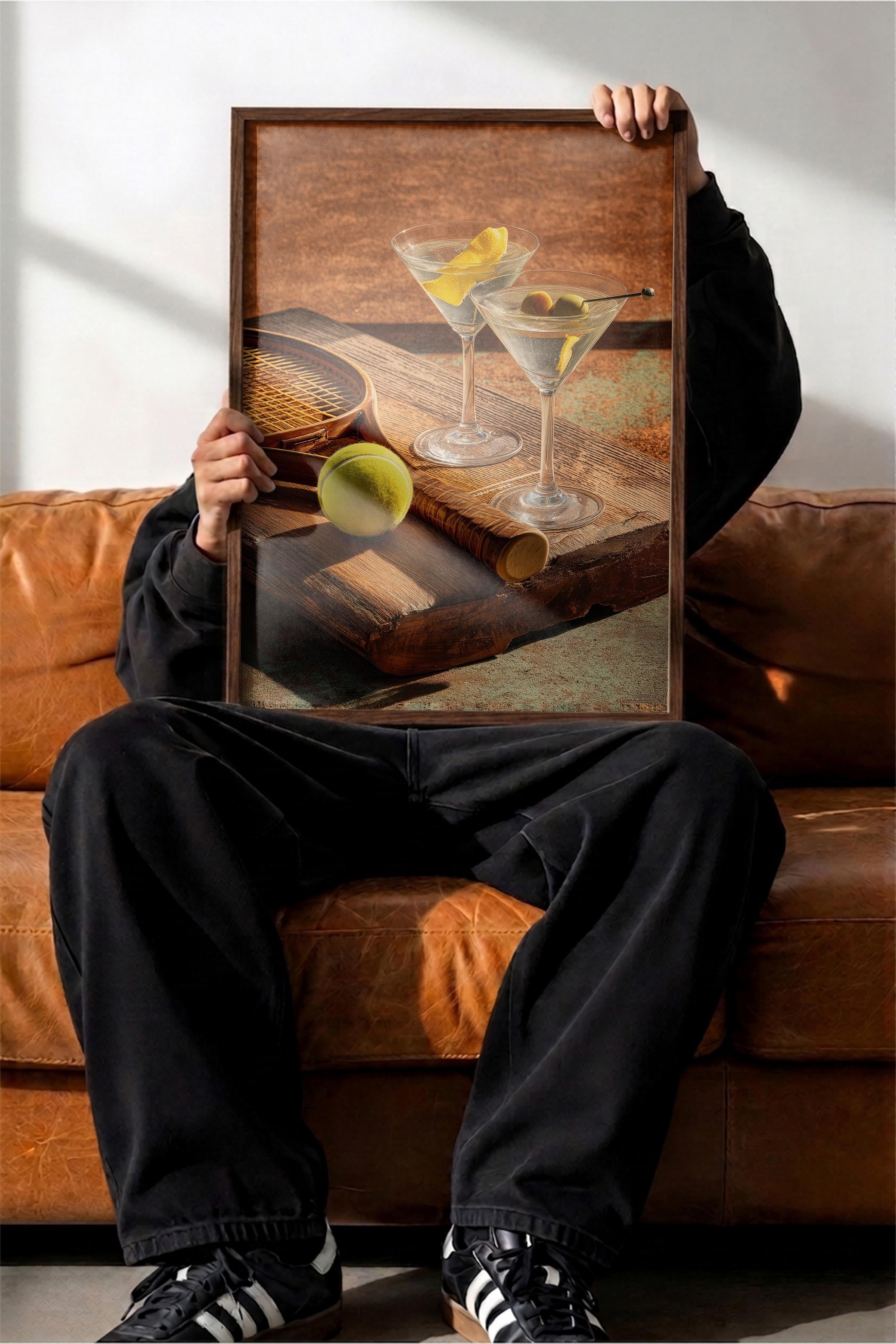 Martini ve Tenis Posteri, Kahverengi Çerçeveli Poster, Old Money Serisi, NO:113226