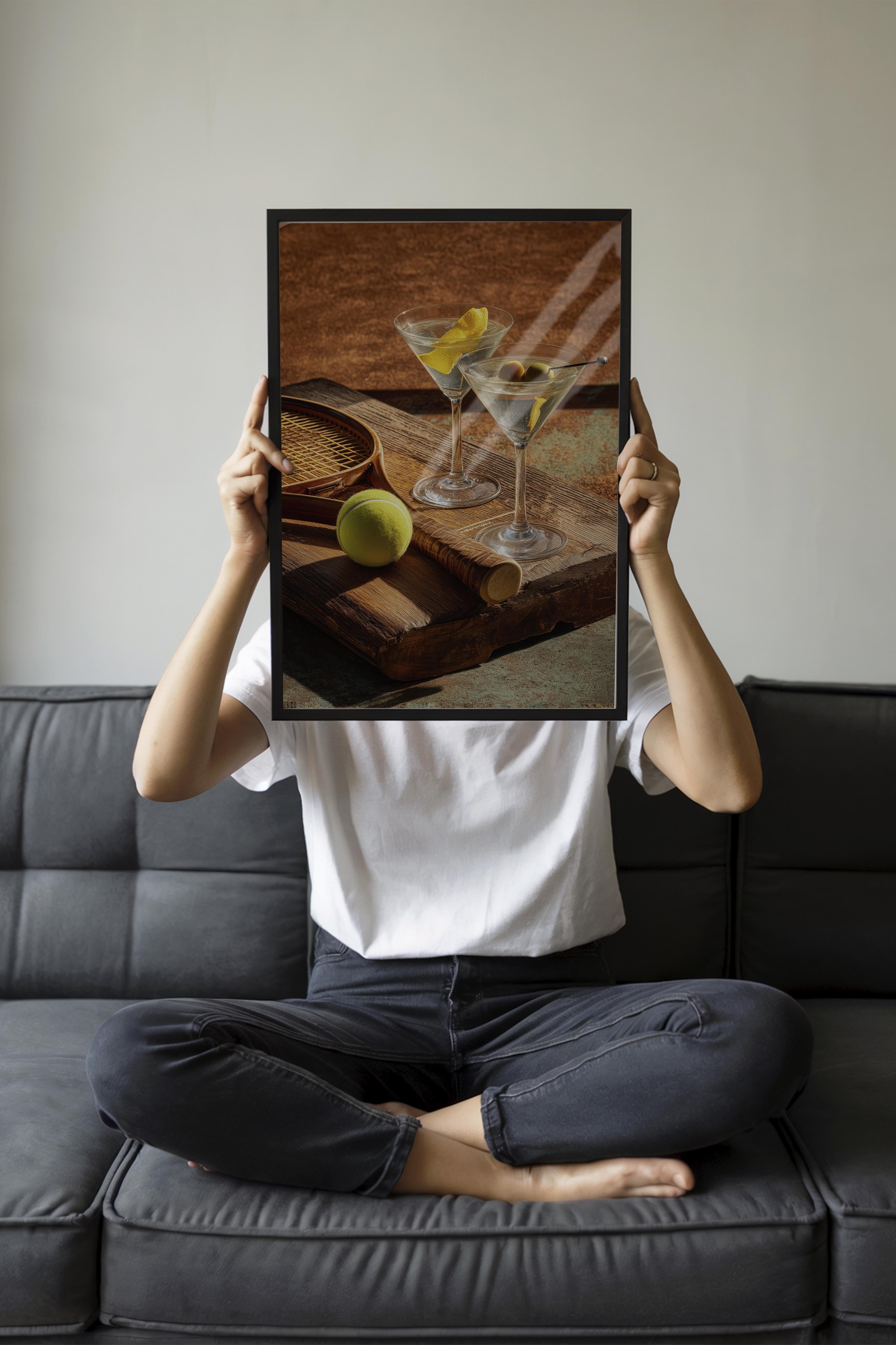 Martini ve Tenis Posteri, Siyah Çerçeveli Poster, Old Money Serisi, NO:113226