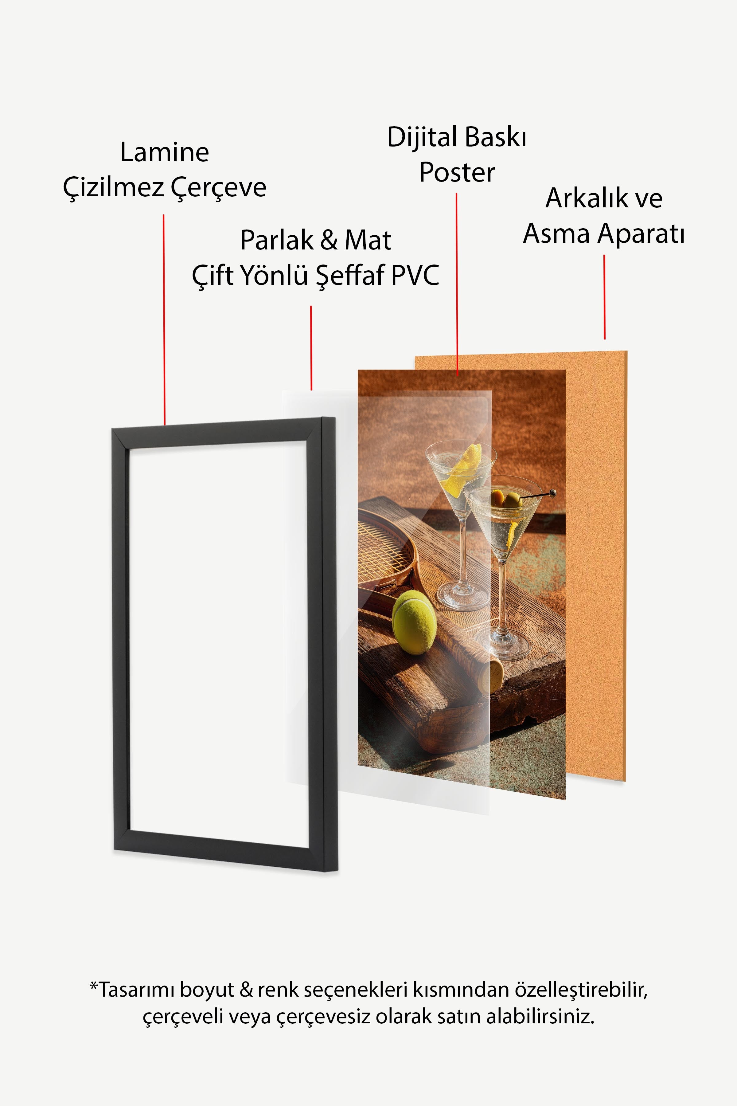 Martini ve Tenis Posteri, Siyah Çerçeveli Poster, Old Money Serisi, NO:113226