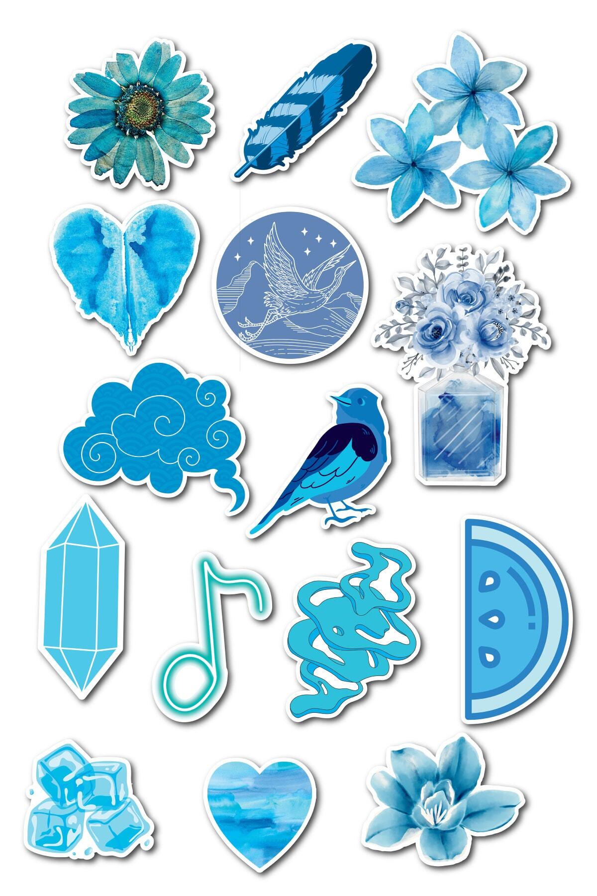 Mavi Temalı Sticker Seti - 15 Adet Etiket Seti- Telefon, Tablet, Defter Laptop Uyumlu Etiket
