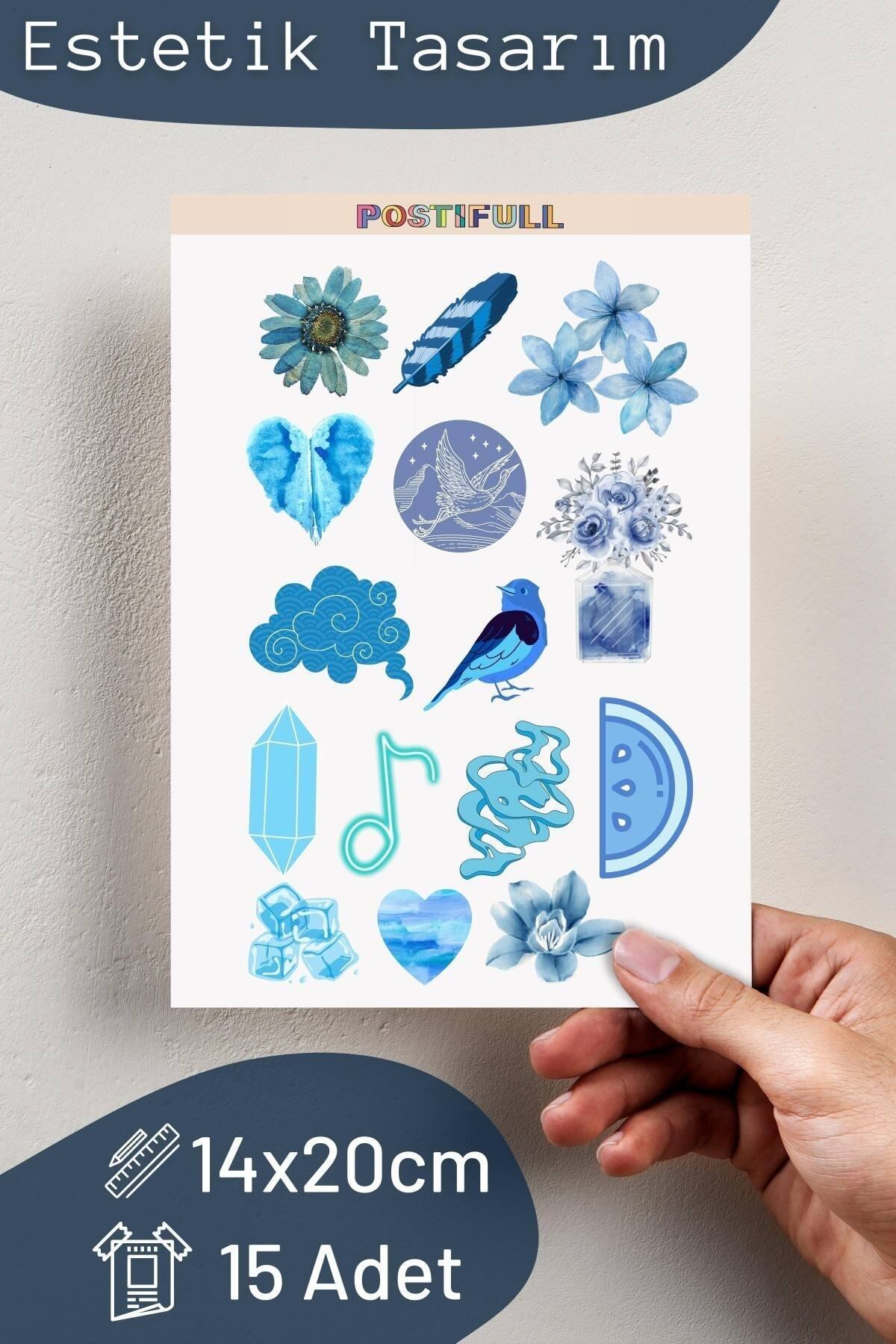 Mavi Temalı Sticker Seti - 15 Adet Etiket Seti- Telefon, Tablet, Defter Laptop Uyumlu Etiket