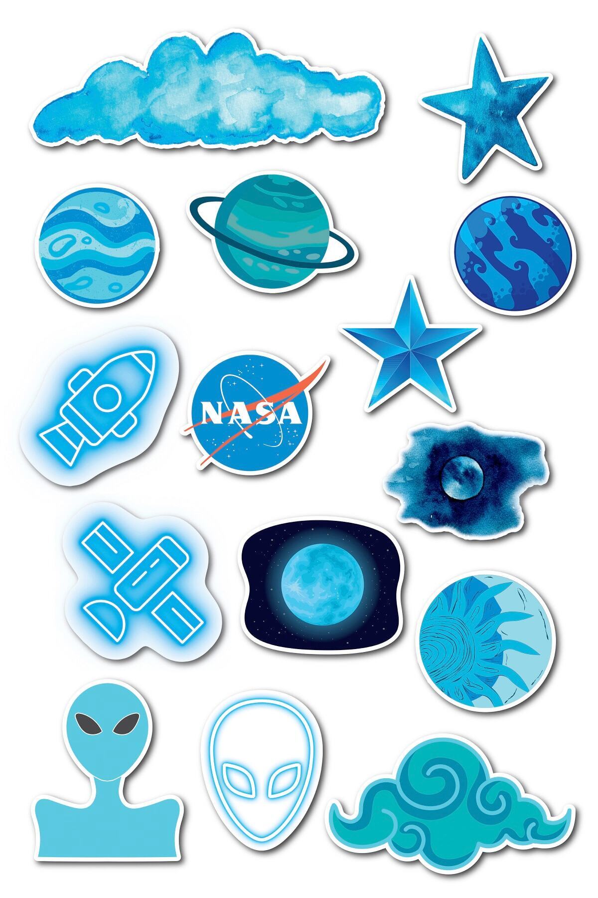 Mavi Temalı Sticker Seti - 15 Adet Etiket Seti- Telefon, Tablet, Defter Laptop Uyumlu Etiket