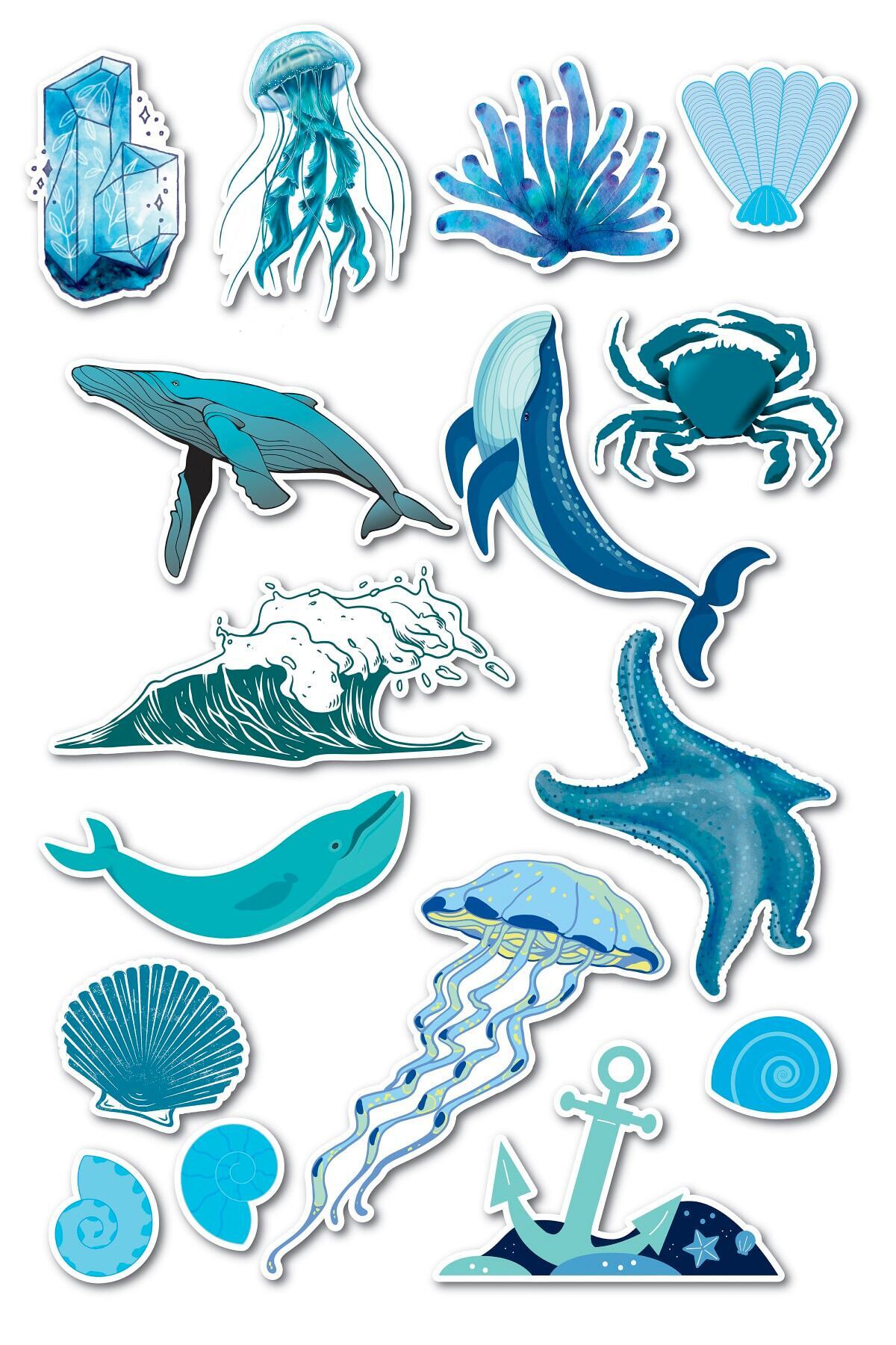 Mavi Temalı Sticker Seti - 7 Adet Etiket Seti- Telefon, Tablet, Defter Laptop Uyumlu Etiket