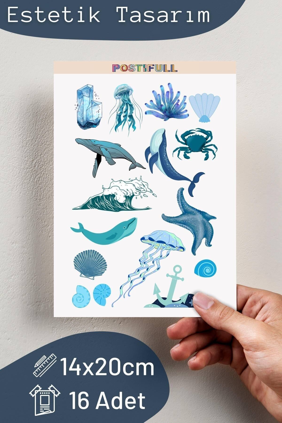 Mavi Temalı Sticker Seti - 7 Adet Etiket Seti- Telefon, Tablet, Defter Laptop Uyumlu Etiket