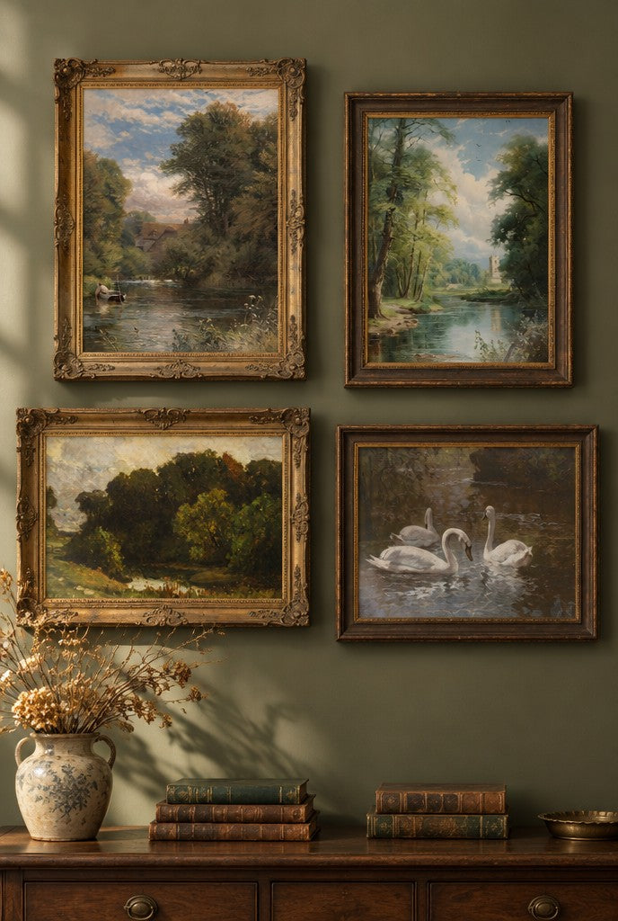 Vintage posterlerden oluşan galeri duvarı
